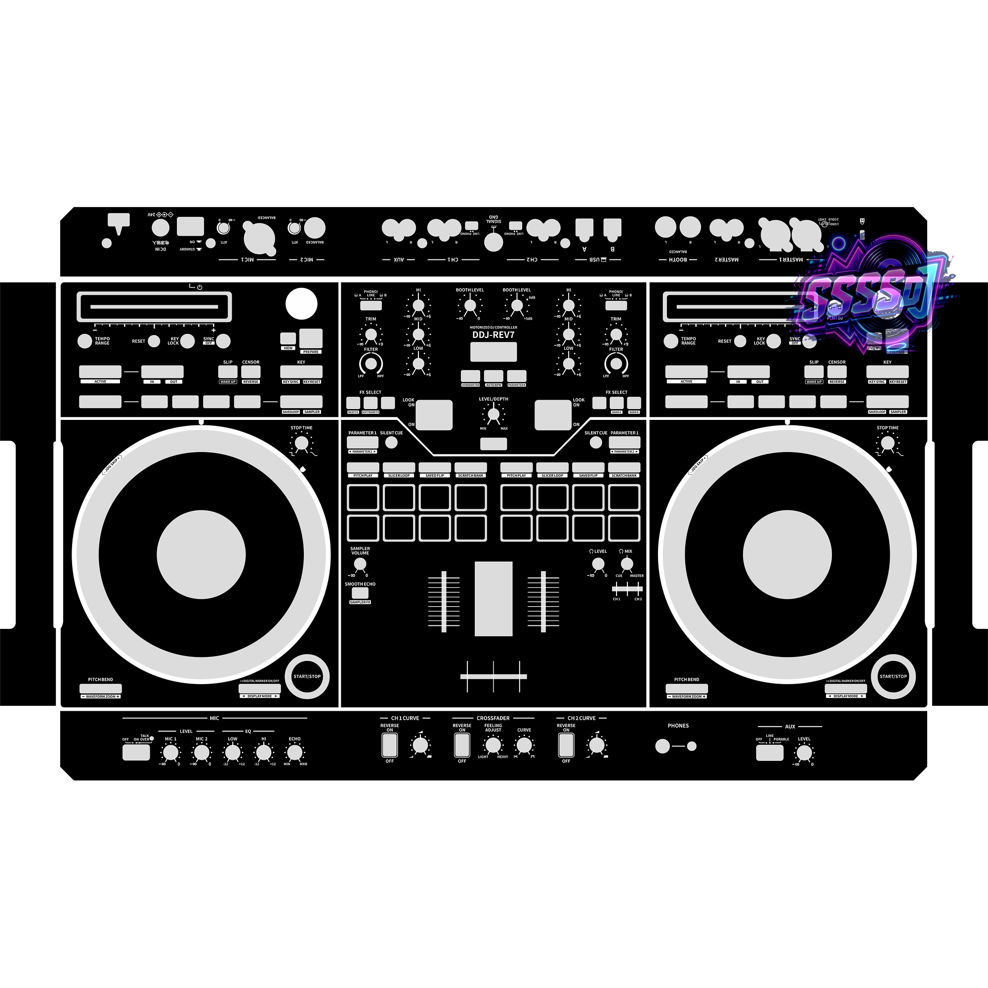 DDJ-REV7 DJ Controller Skin - Black Solid Color Design