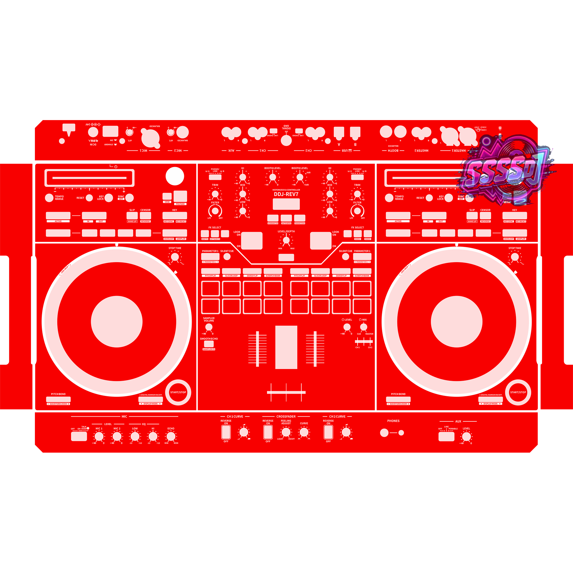 DDJ-REV7 DJ Controller Skin - Red Solid Color Design