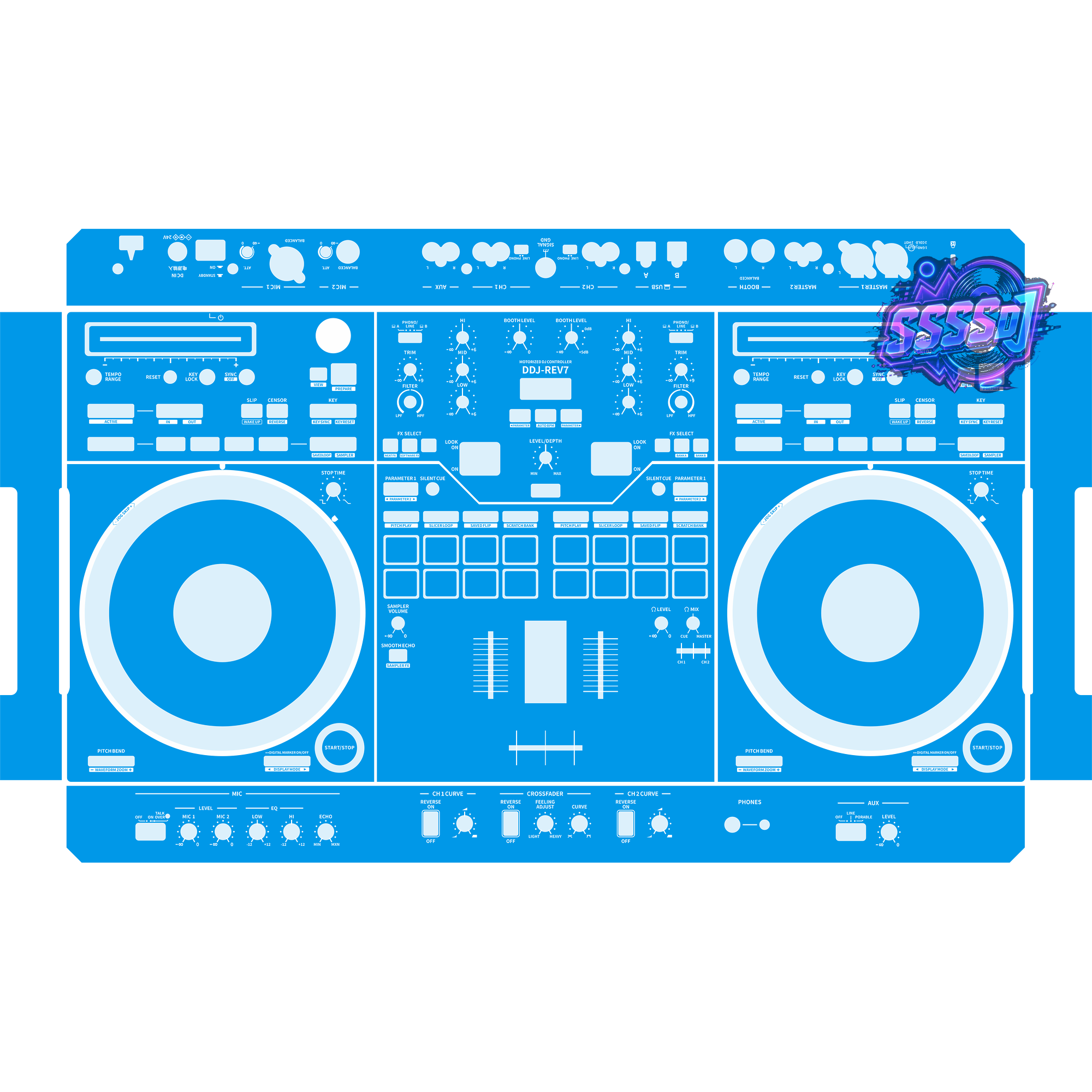 DDJ-REV7 DJ Controller Skin - Blue Solid Color Design