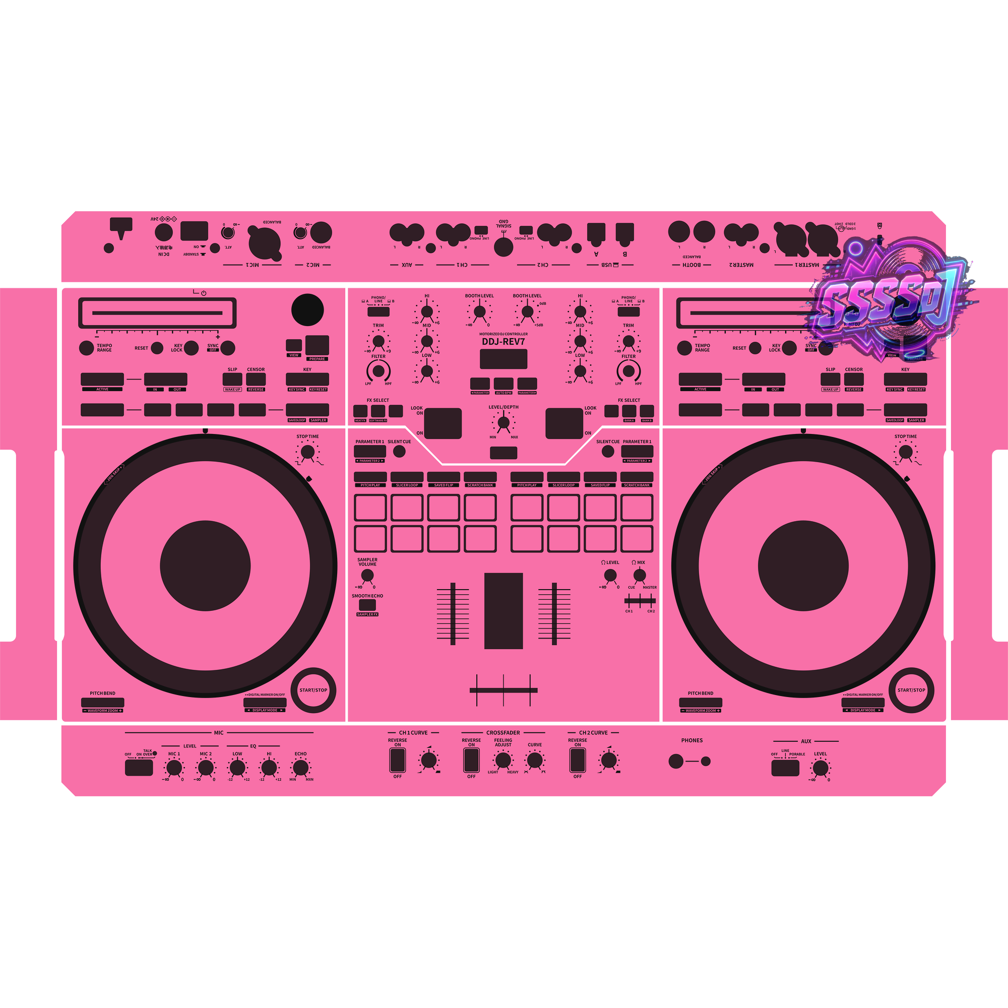 DDJ-REV7 DJ Controller Skin - Hot Pink Solid Color Design
