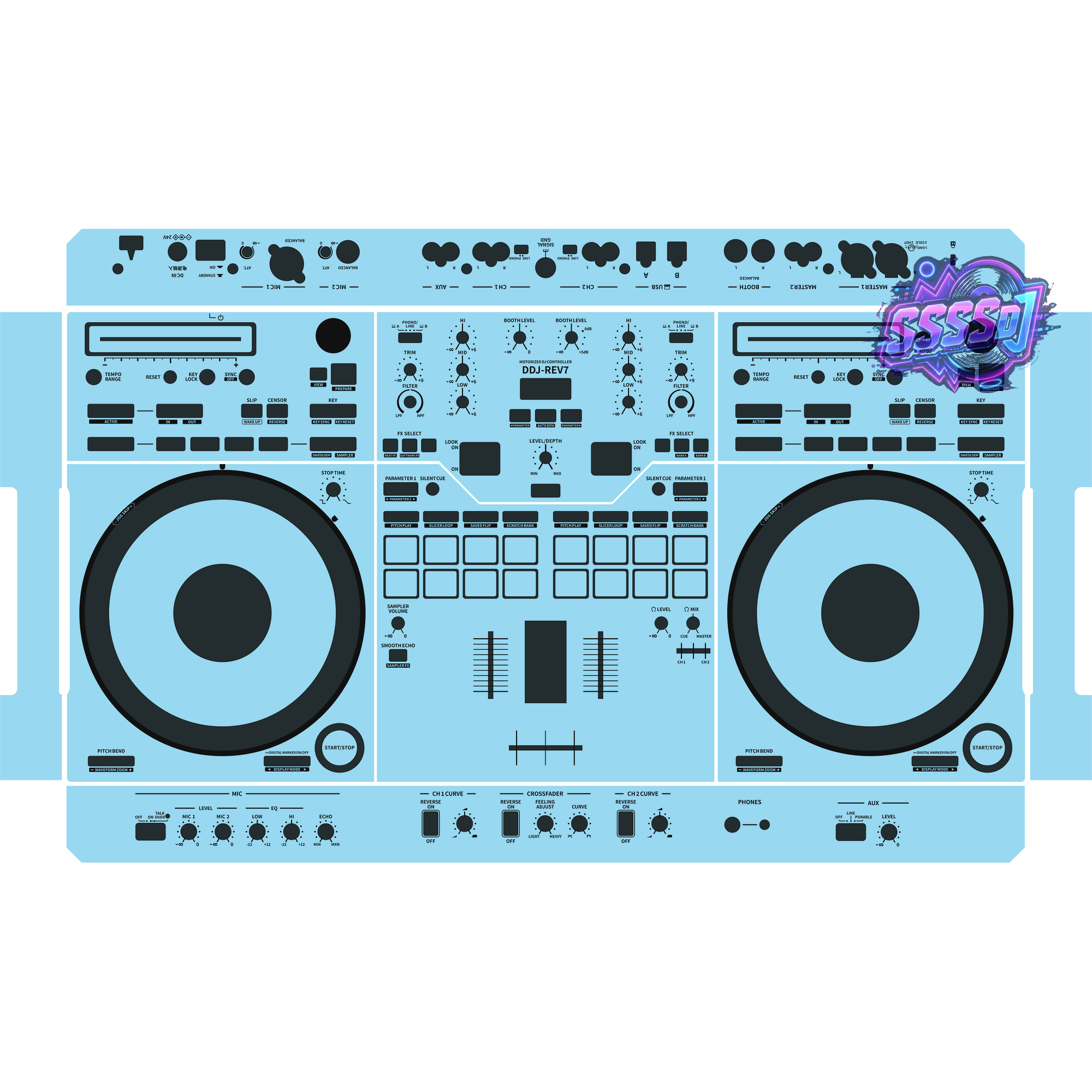 DDJ-REV7 DJ Controller Skin - Sky Blue Solid Color Design