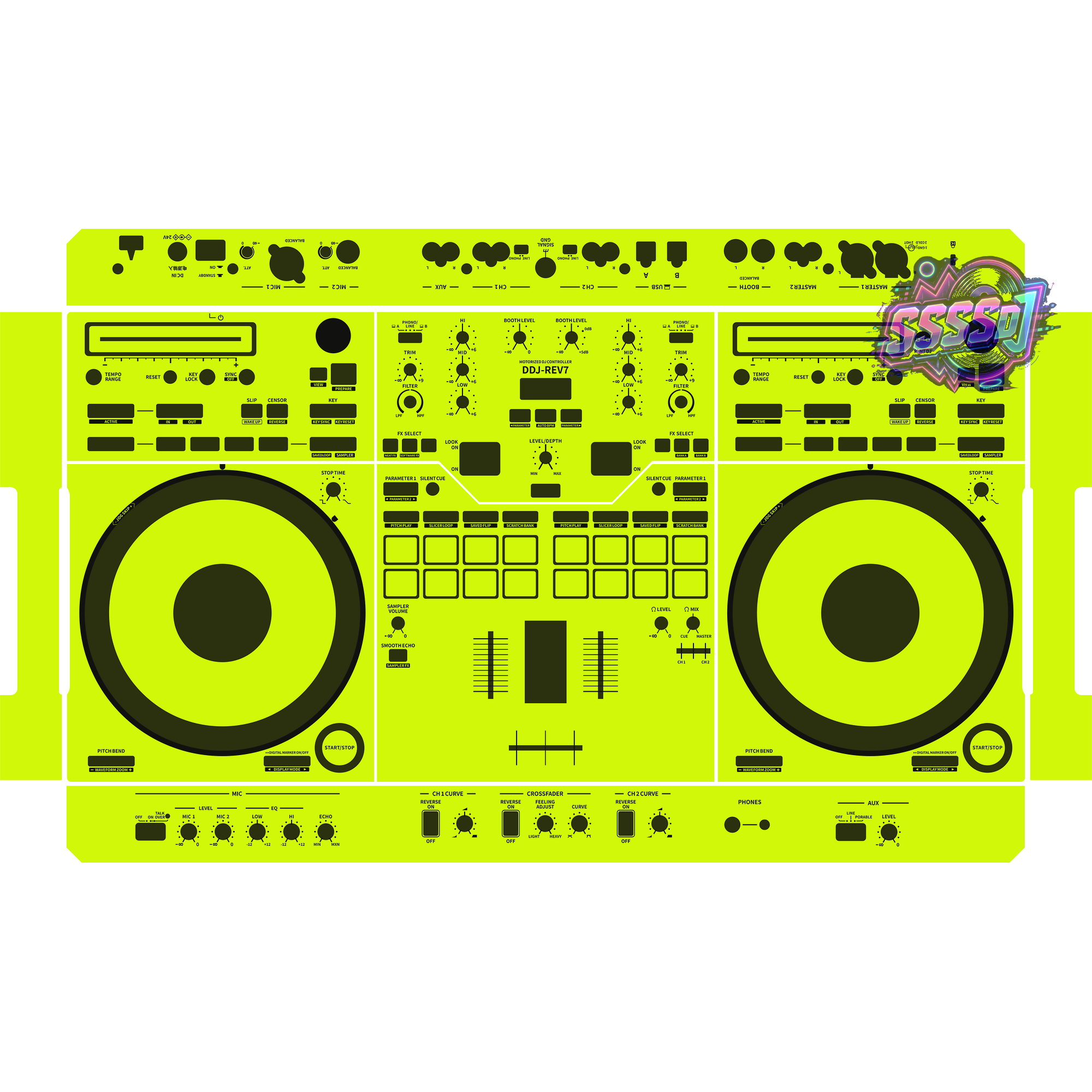 DDJ-REV7 DJ Controller Skin - Neon Green Solid Color Design