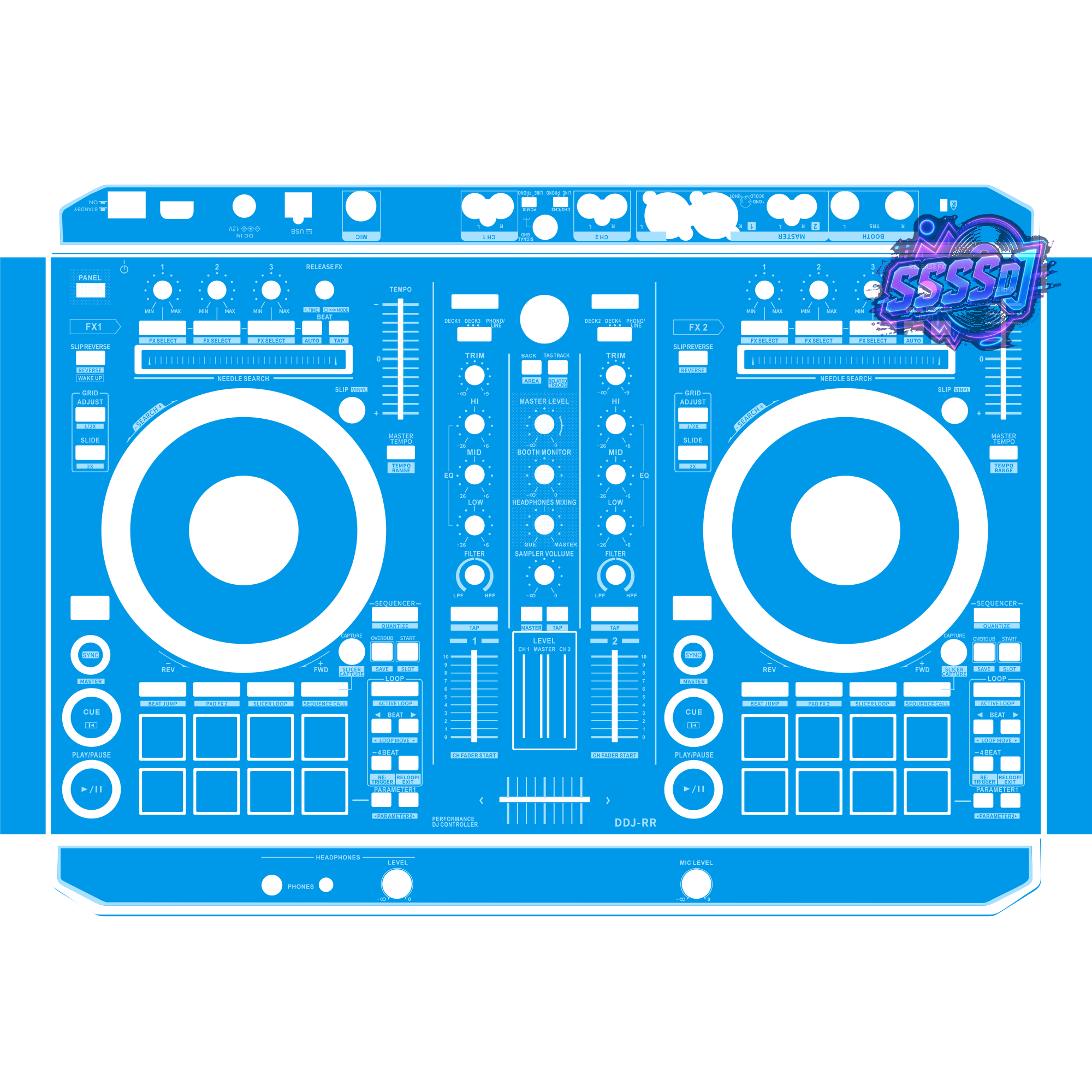 DDJ-RR DJ Controller Skin - Blue Solid Color Design