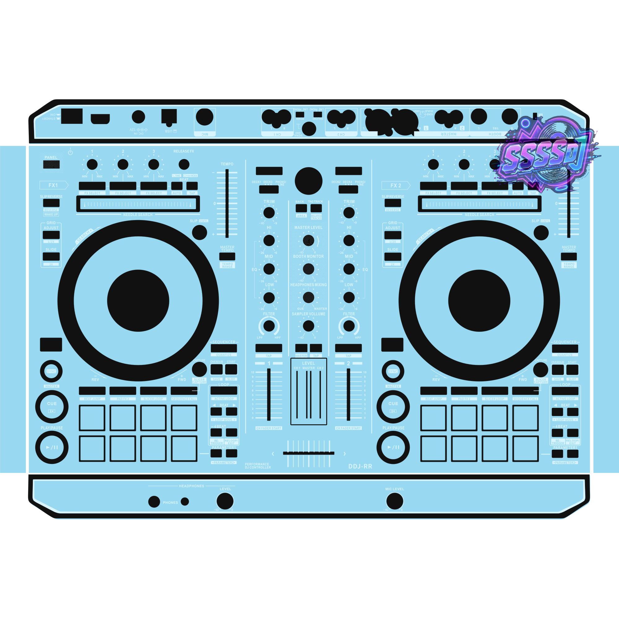 DDJ-RR DJ Controller Skin - Sky Blue Solid Color Design