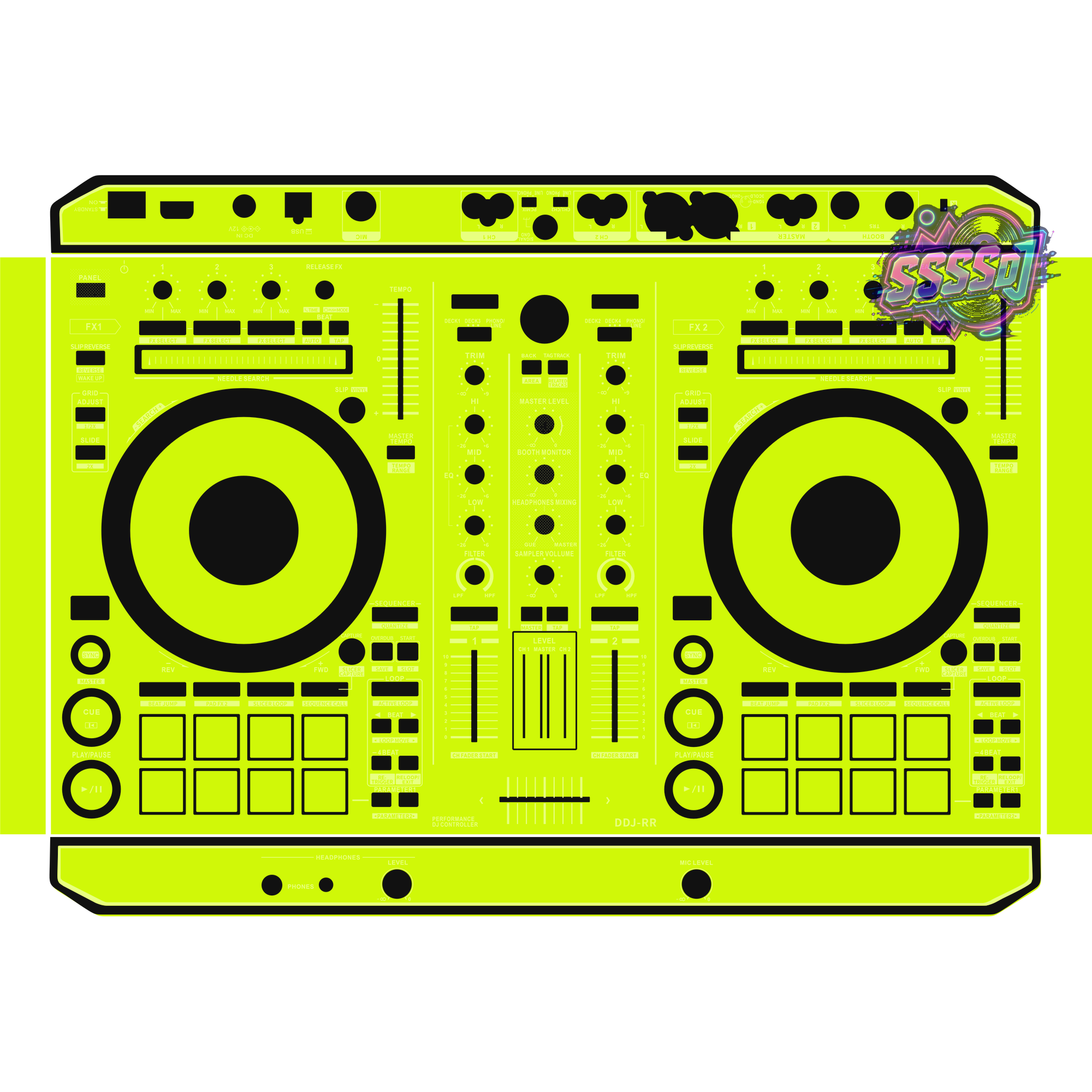 DDJ-RR DJ Controller Skin - Neon Green Solid Color Design