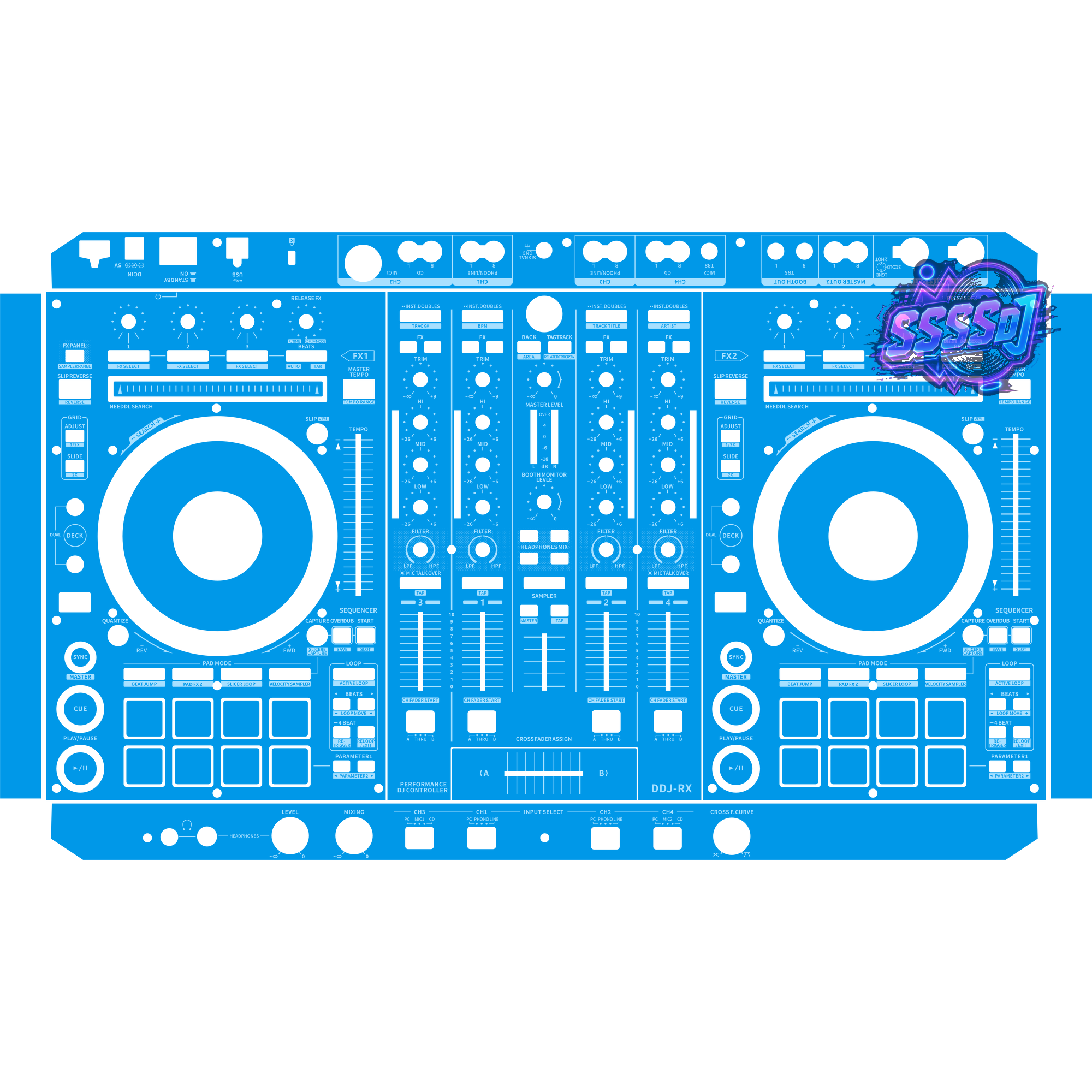 DDJ-RX DJ Controller Skin - Blue Solid Color Design
