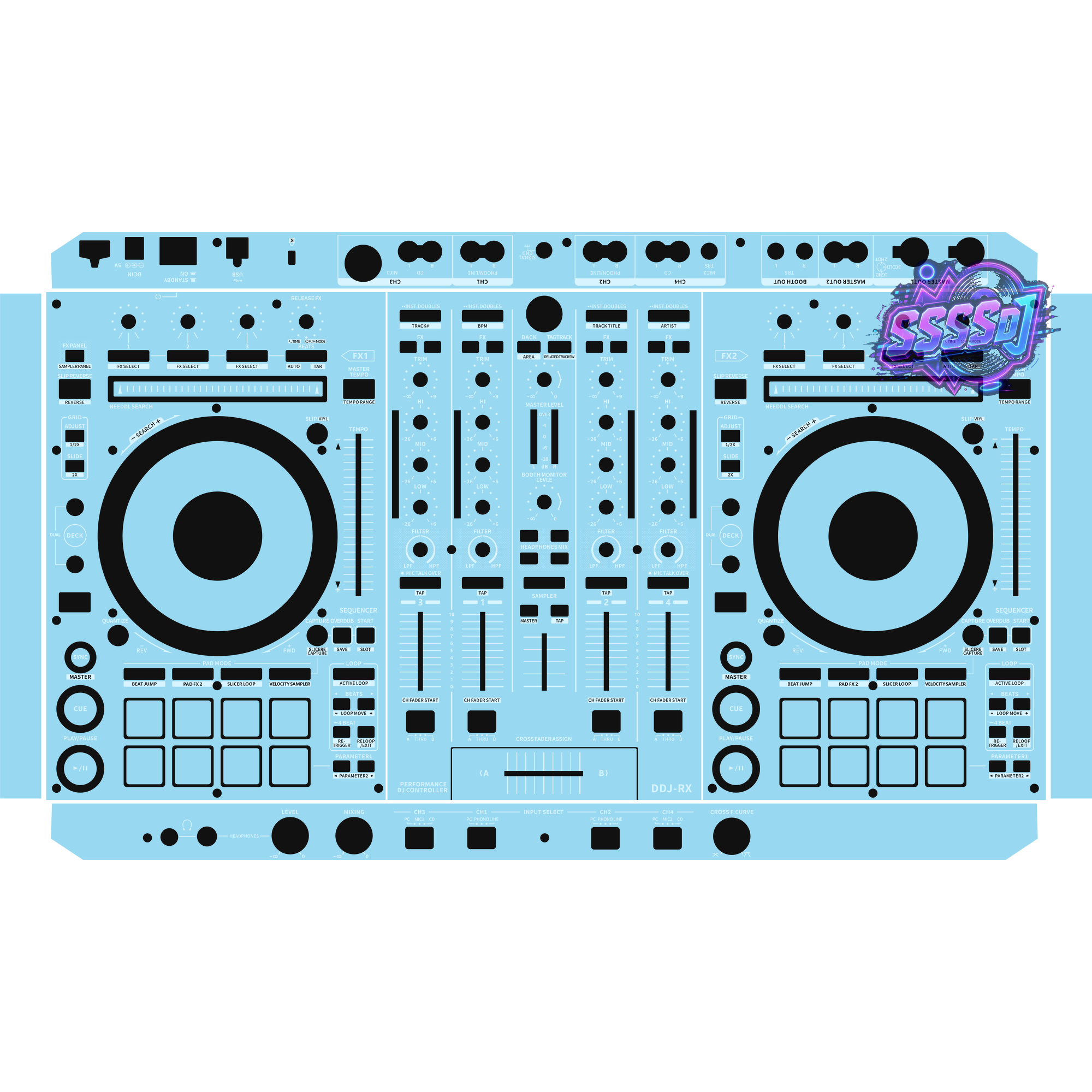 DDJ-RX DJ Controller Skin - Sky Blue Solid Color Design