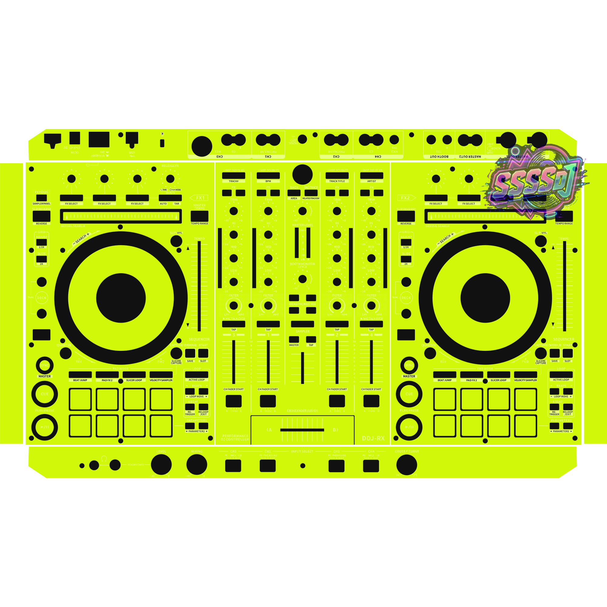 DDJ-RX DJ Controller Skin - Neon Green Solid Color Design