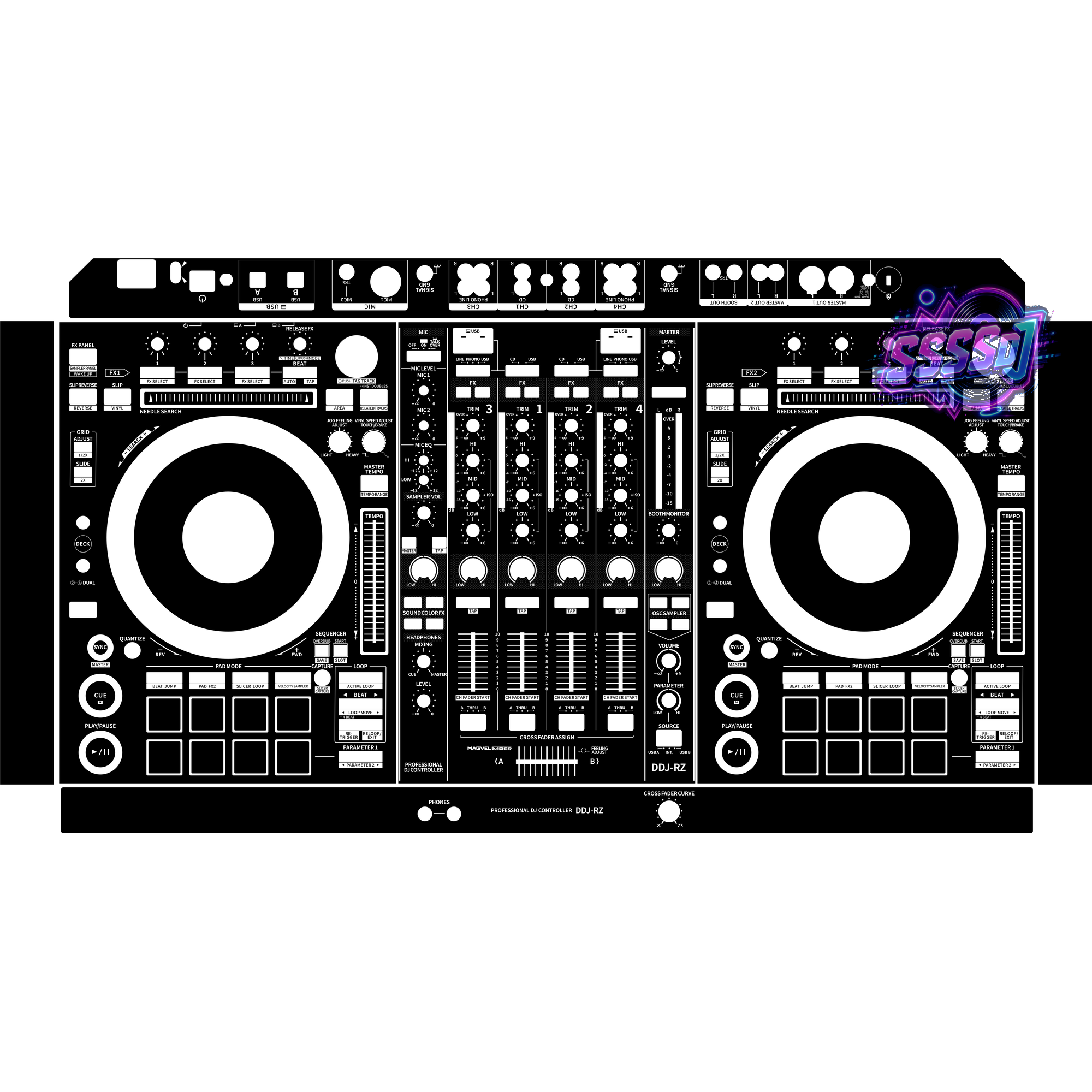 DDJ-RZ DJ Controller Skin - Black Solid Color Design