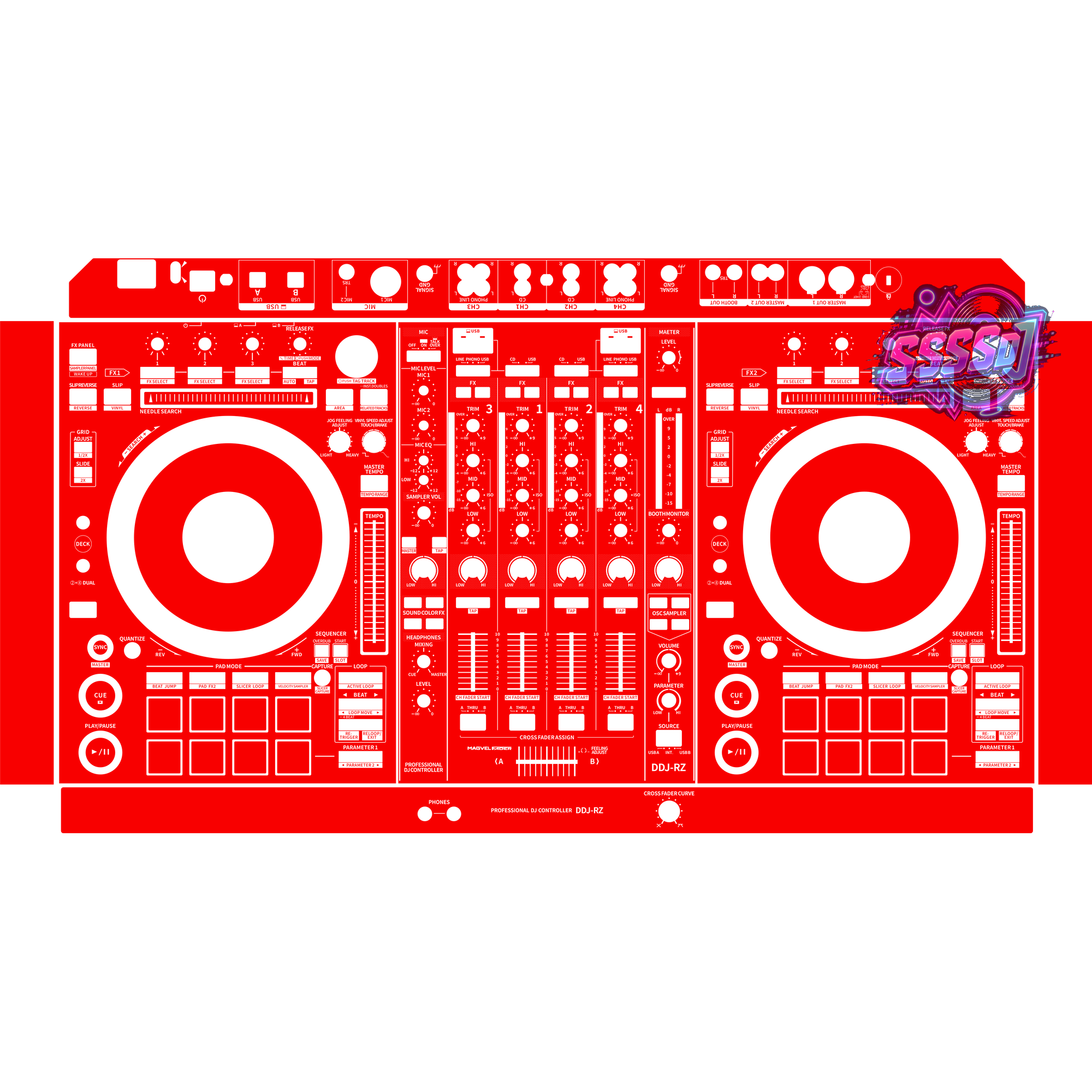 DDJ-RZ DJ Controller Skin - Red Solid Color Design