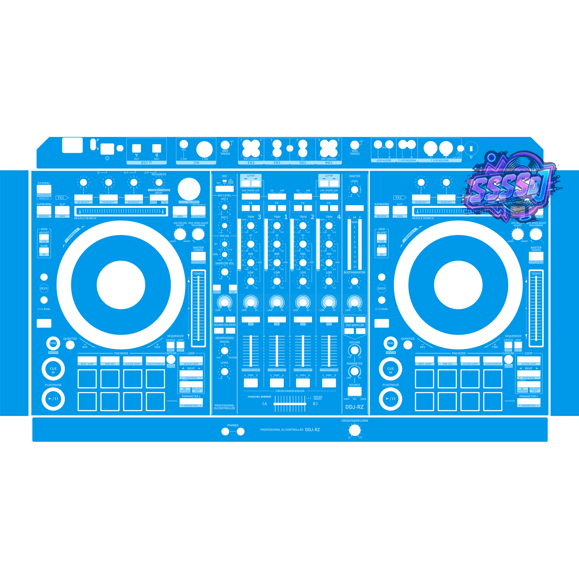 DDJ-RZ DJ Controller Skin - Blue Solid Color Design