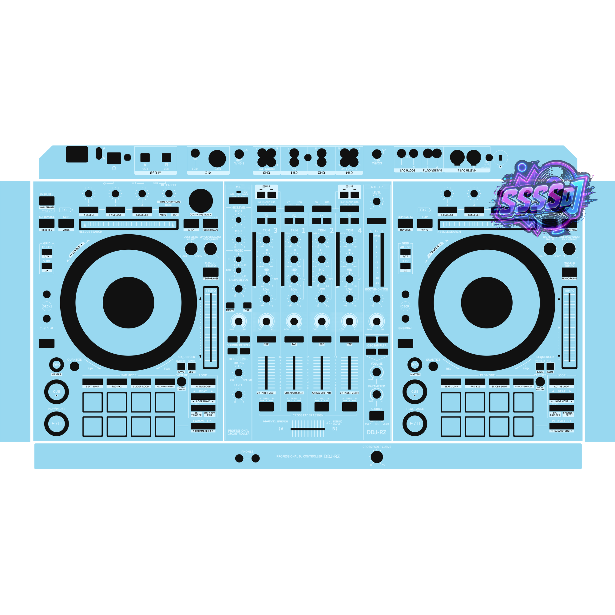 DDJ-RZ DJ Controller Skin - Sky Blue Solid Color Design