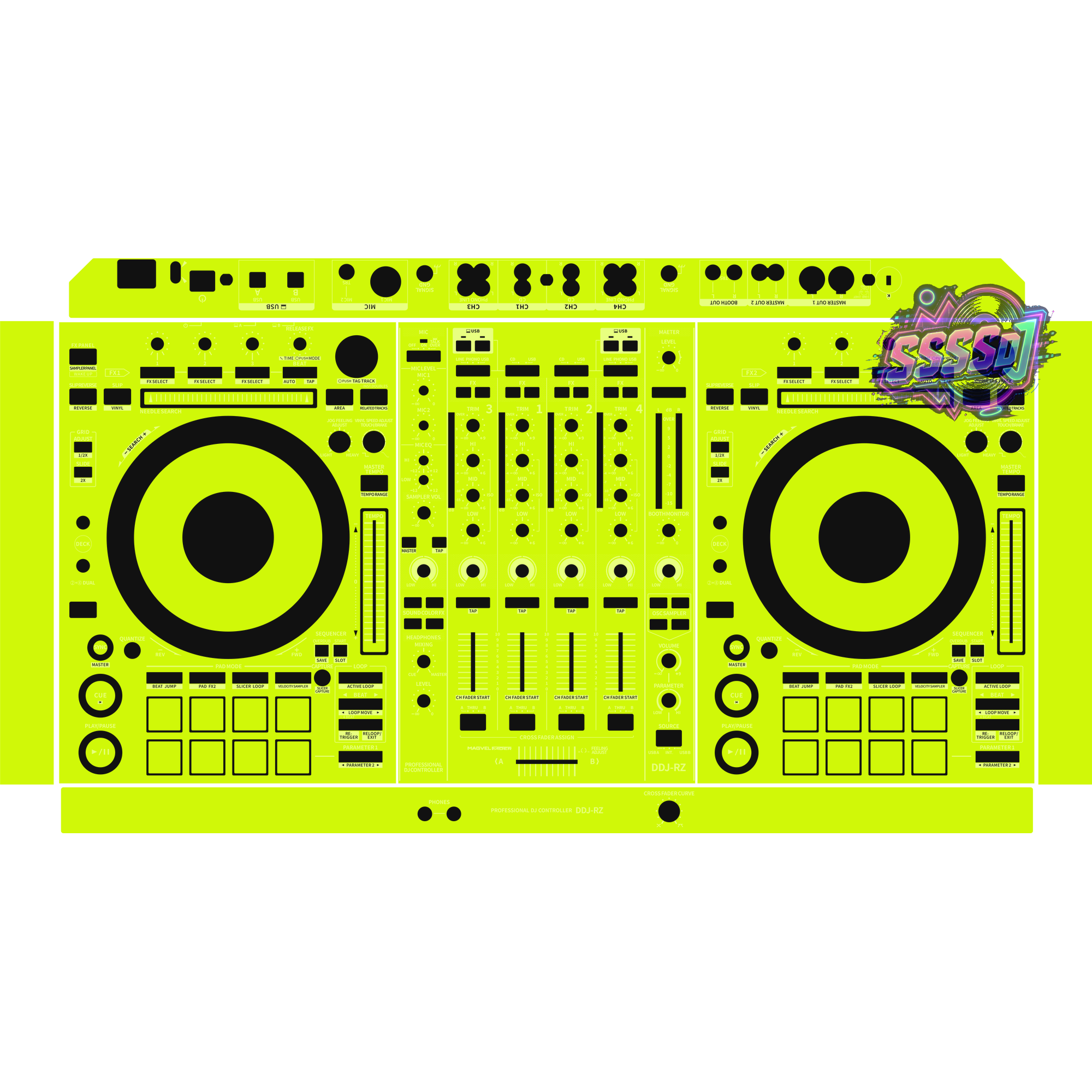DDJ-RZ DJ Controller Skin - Neon Green Solid Color Design