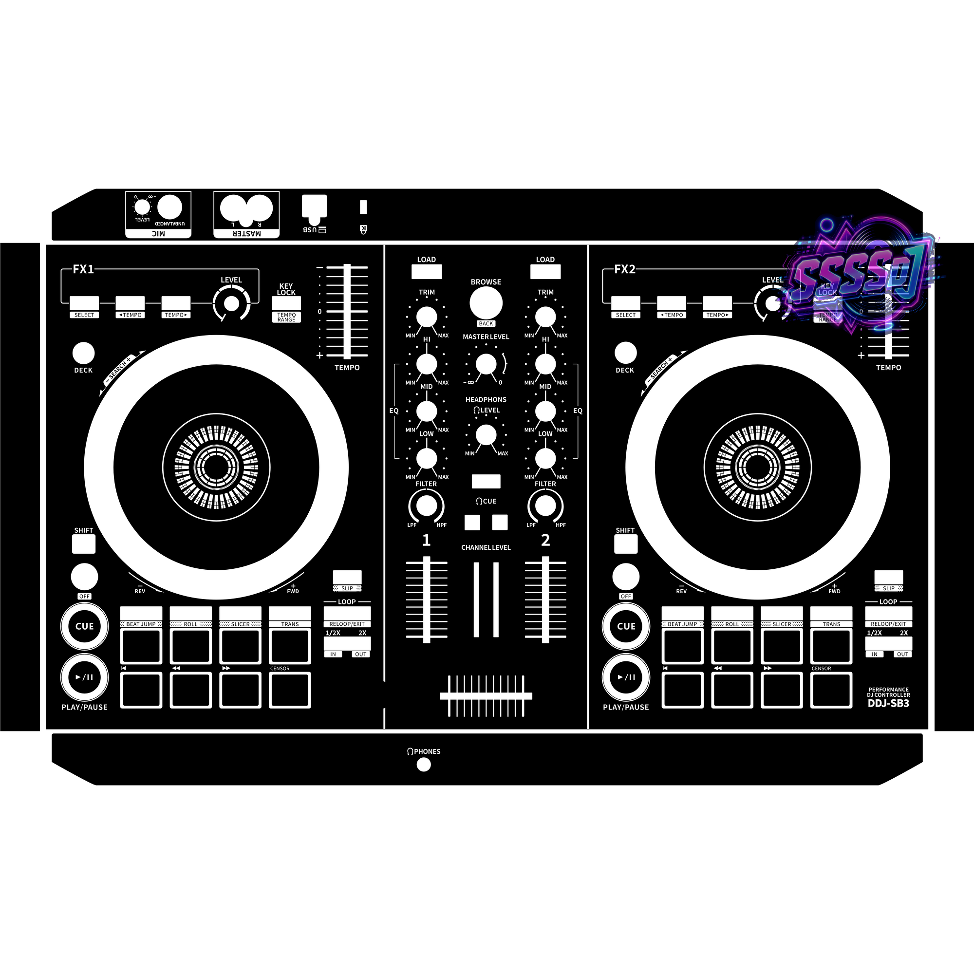 DDJ-SB3 DJ Controller Skin - Black Solid Color Design