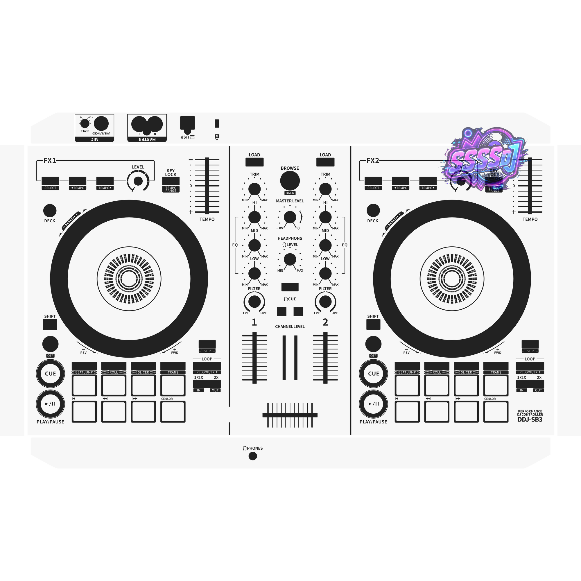 DDJ-SB3 DJ Controller Skin - White Solid Color Design