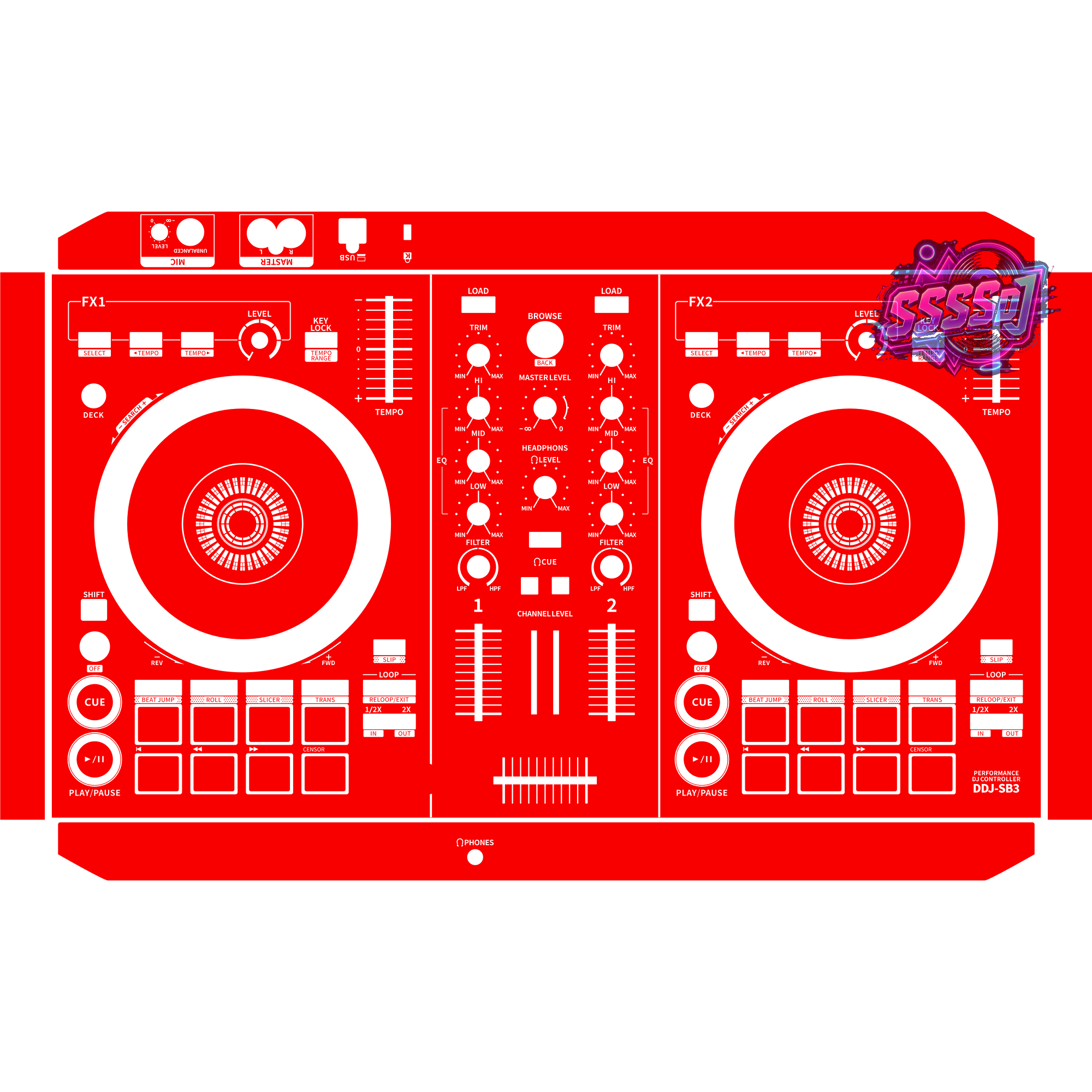 DDJ-SB3 DJ Controller Skin - Red Solid Color Design