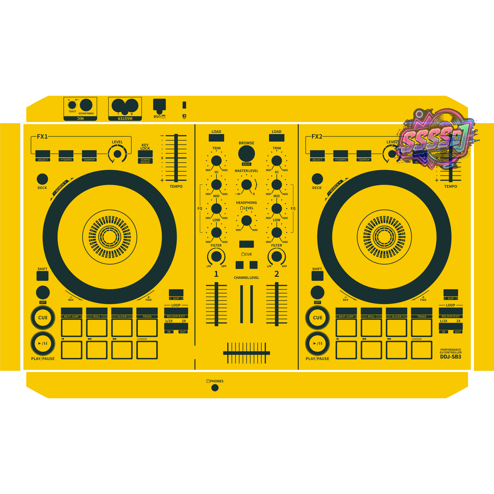 DDJ-SB3 DJ Controller Skin - Yellow Solid Color Design