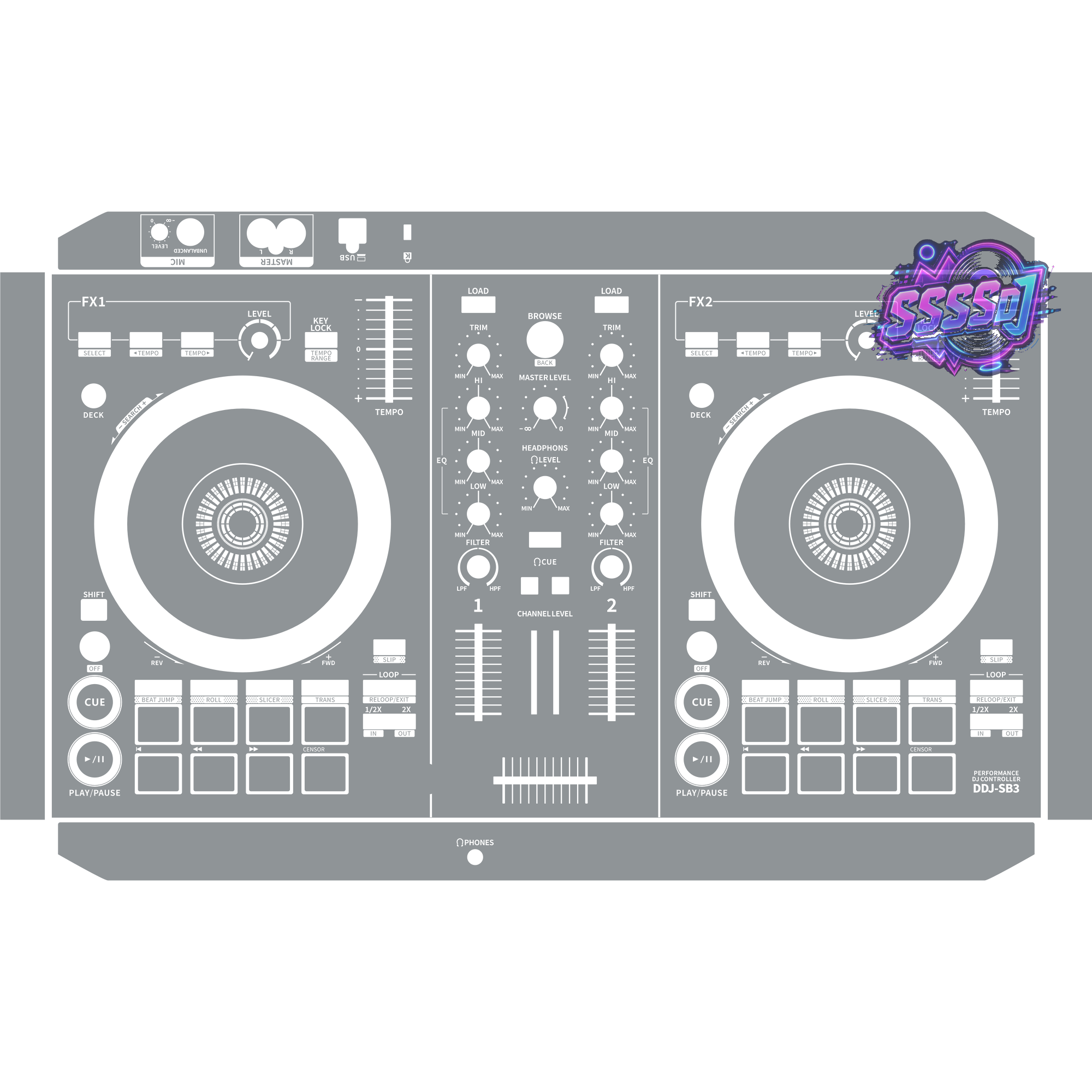 DDJ-SB3 DJ Controller Skin - Gray Solid Color Design