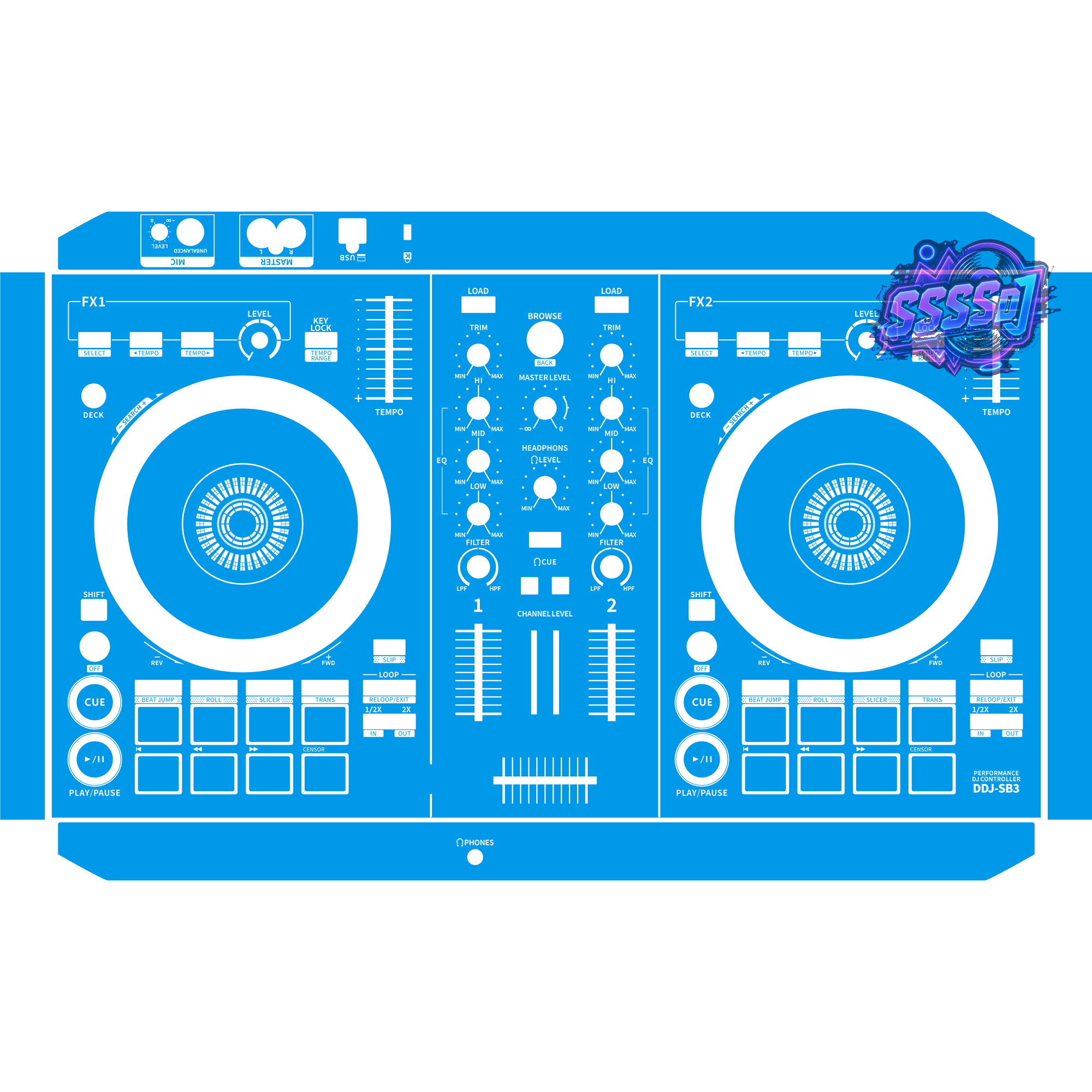 DDJ-SB3 DJ Controller Skin - Blue Solid Color Design