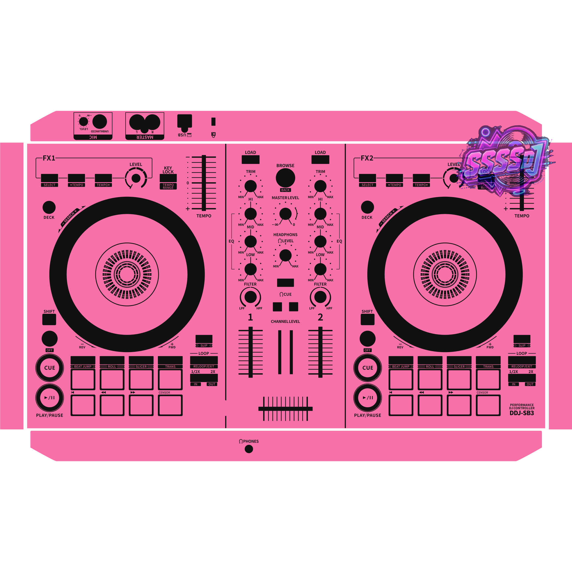 DDJ-SB3 DJ Controller Skin - Hot Pink Solid Color Design