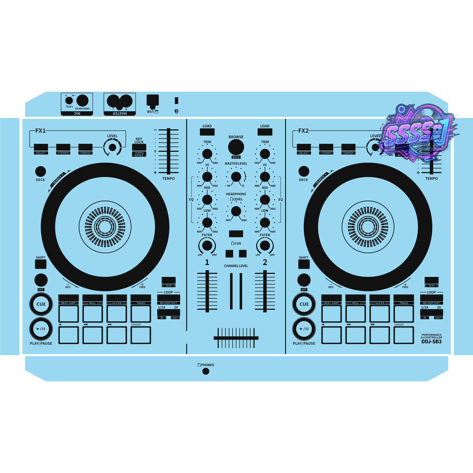DDJ-SB3 DJ Controller Skin - Sky Blue Solid Color Design