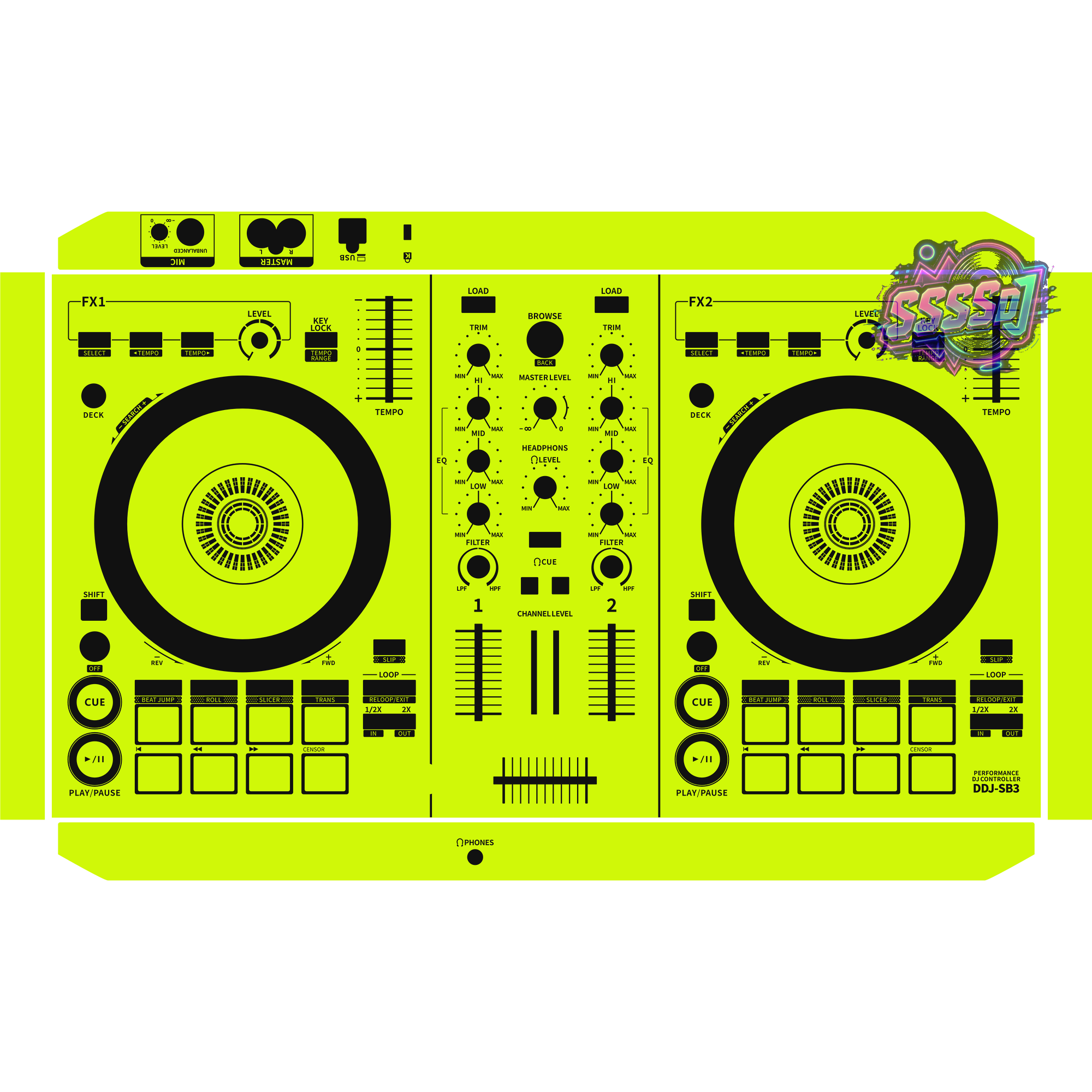 DDJ-SB3 DJ Controller Skin - Neon Green Solid Color Design
