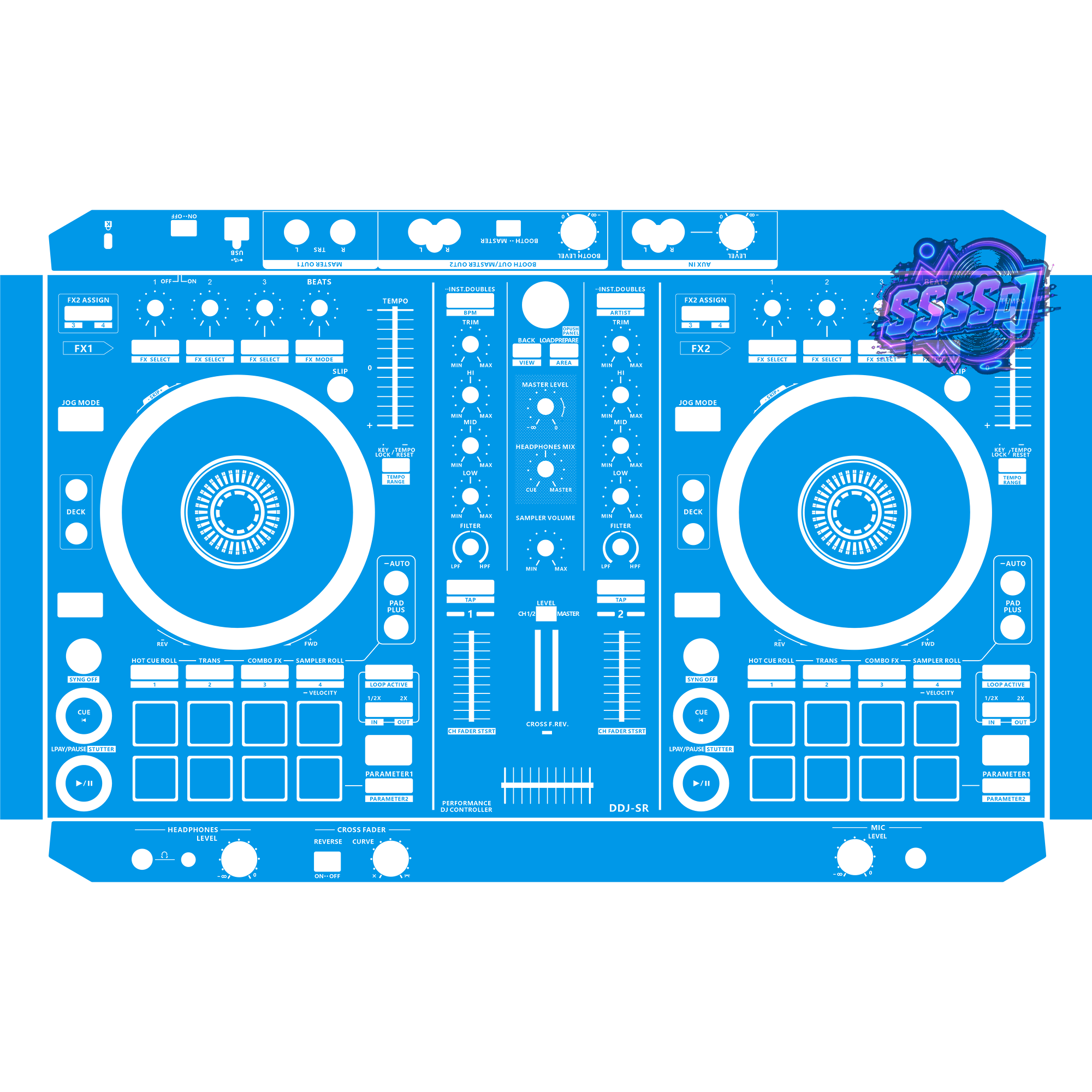 DDJ-SR DJ Controller Skin - Blue Solid Color Design