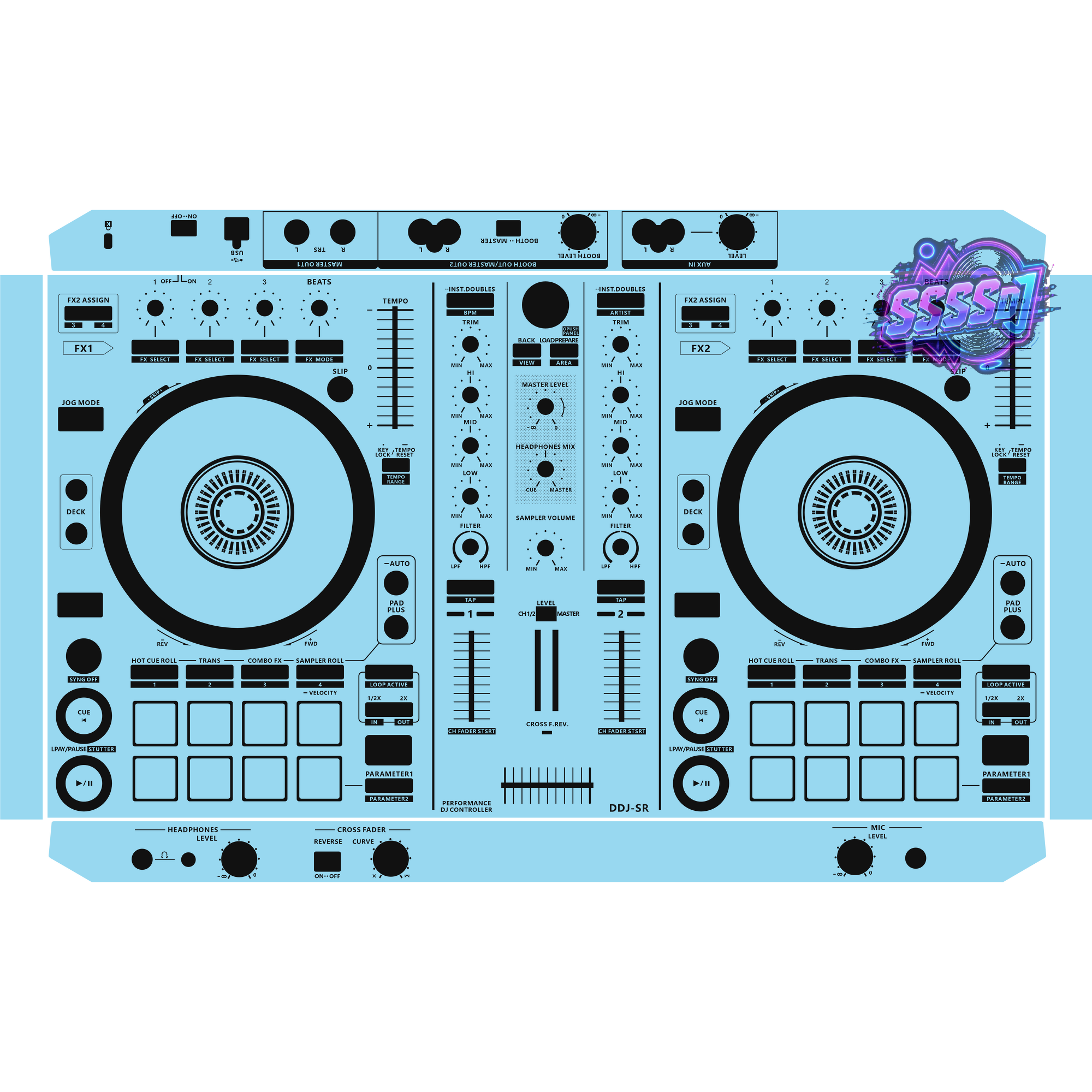 DDJ-SR DJ Controller Skin - Sky Blue Solid Color Design