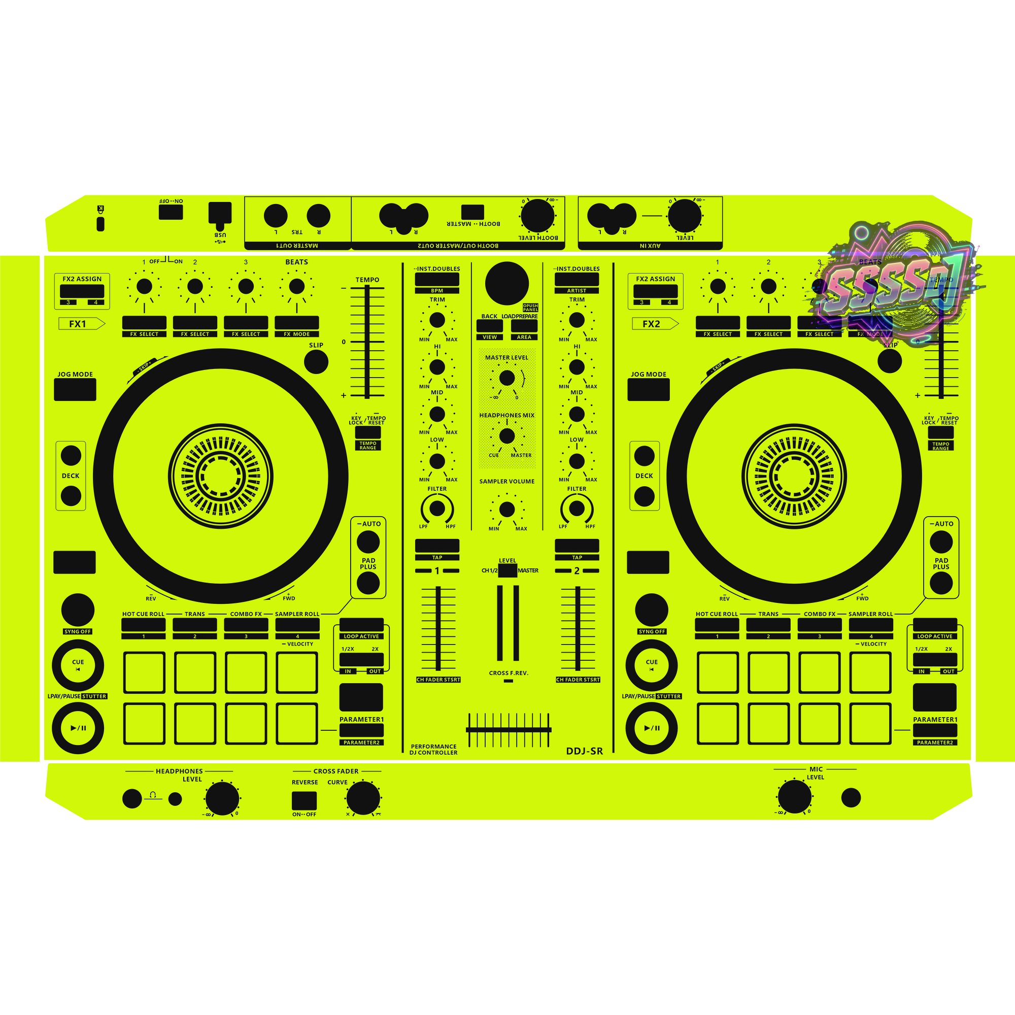 DDJ-SR DJ Controller Skin - Neon Green Solid Color Design