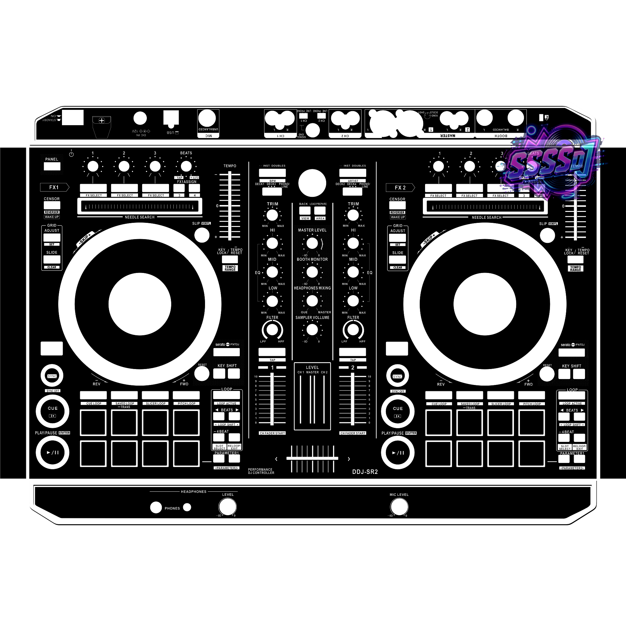 DDJ-SR2 DJ Controller Skin - Black Solid Color Design