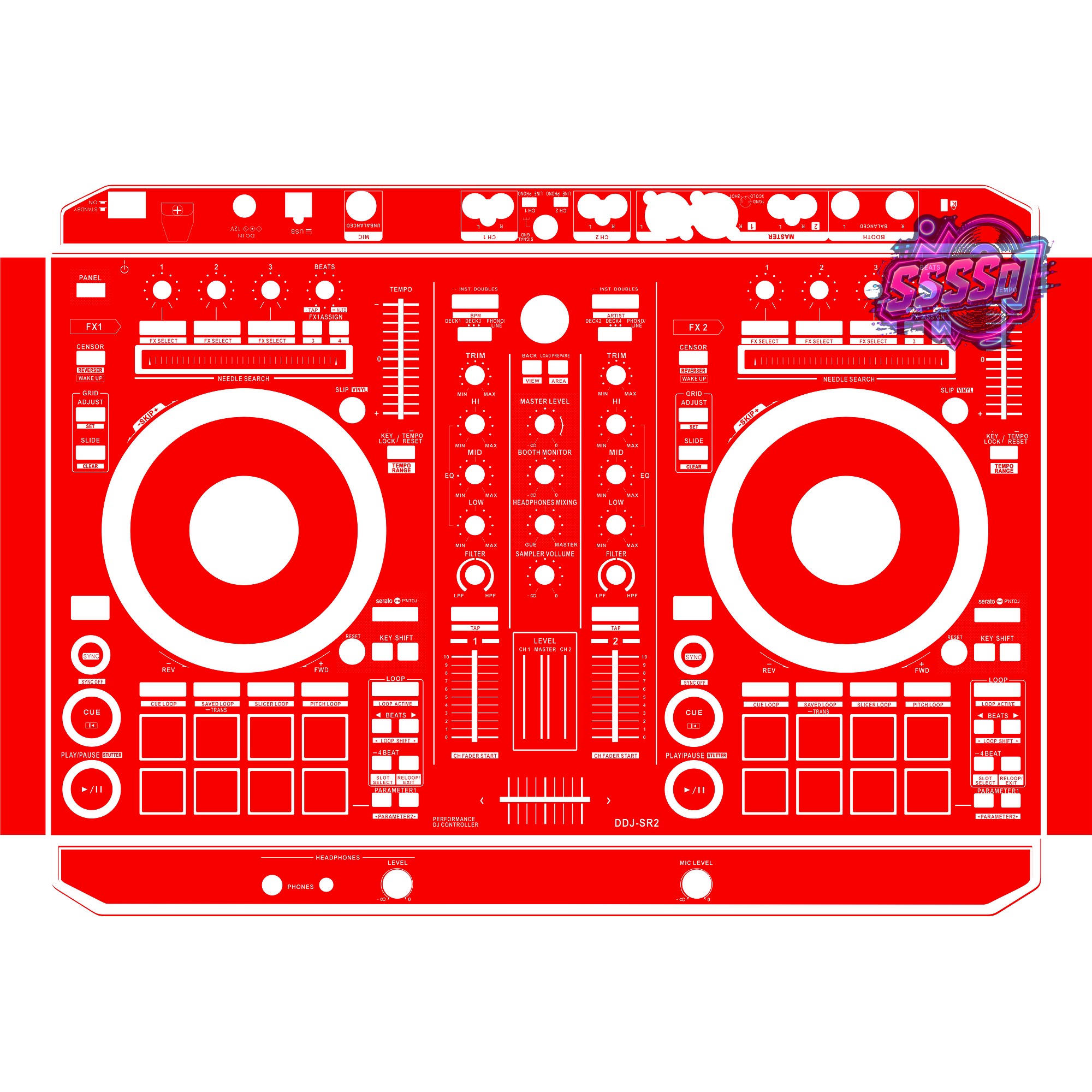 DDJ-SR2 DJ Controller Skin - Red Solid Color Design