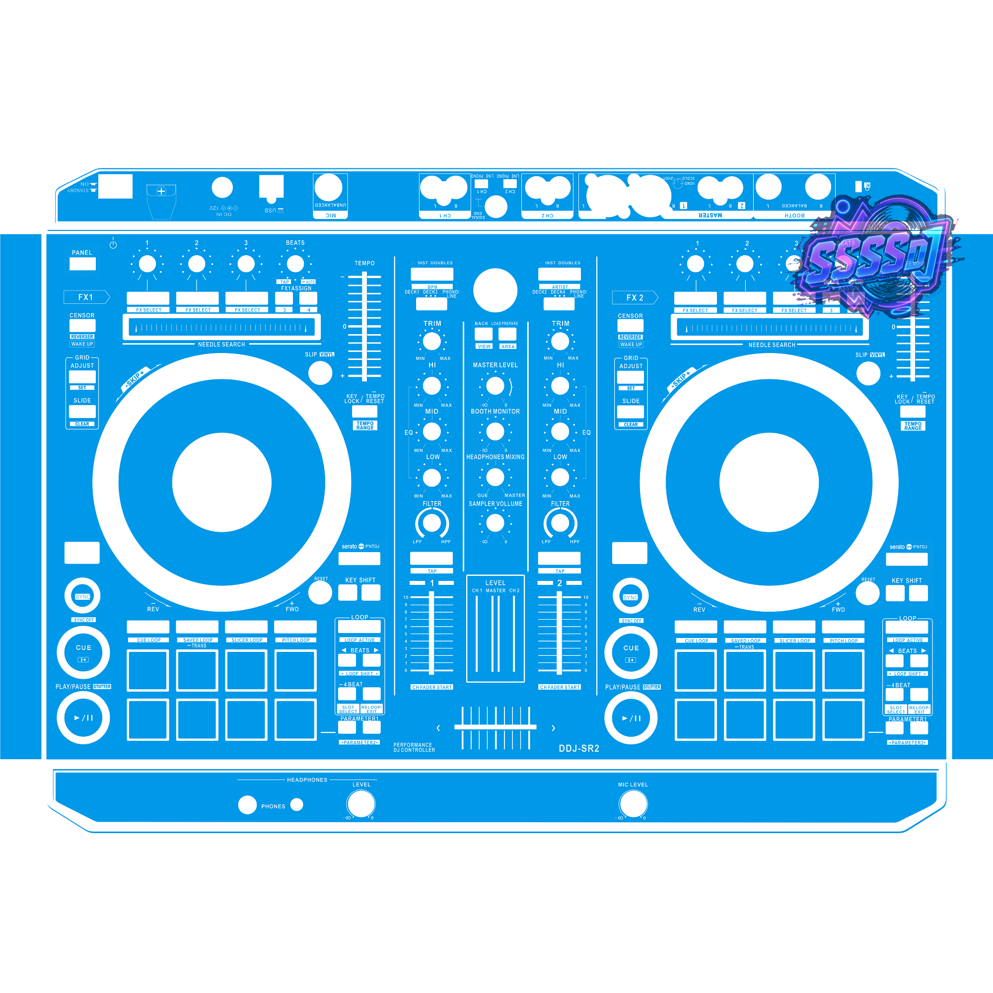 DDJ-SR2 DJ Controller Skin - Blue Solid Color Design