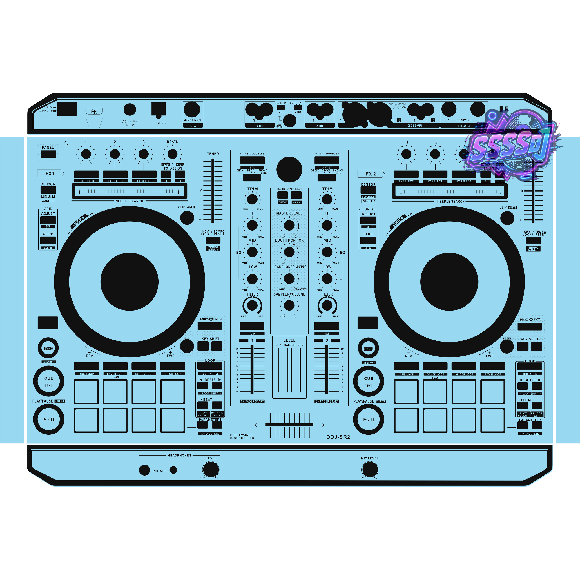 DDJ-SR2 DJ Controller Skin - Sky Blue Solid Color Design