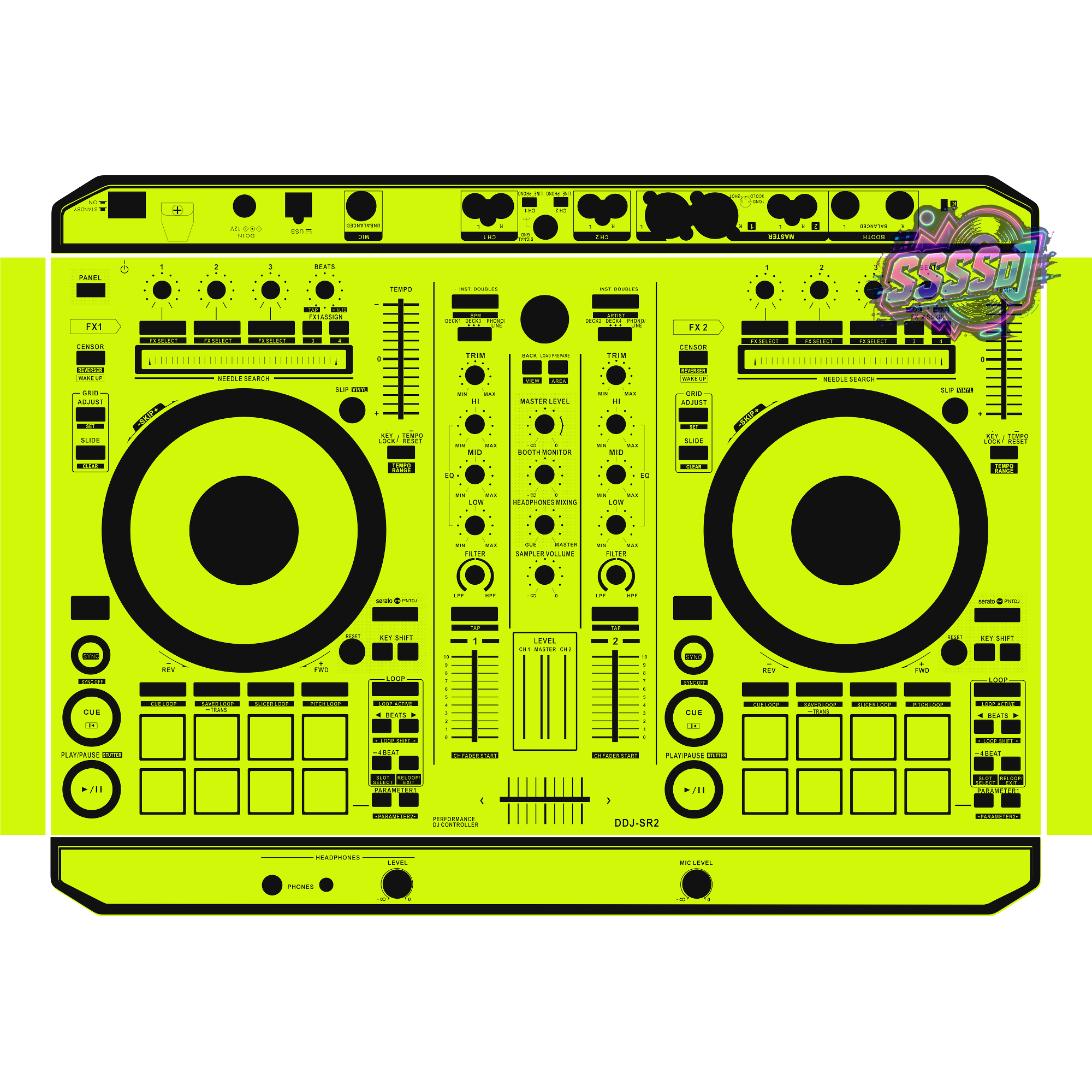 DDJ-SR2 DJ Controller Skin - Neon Green Solid Color Design