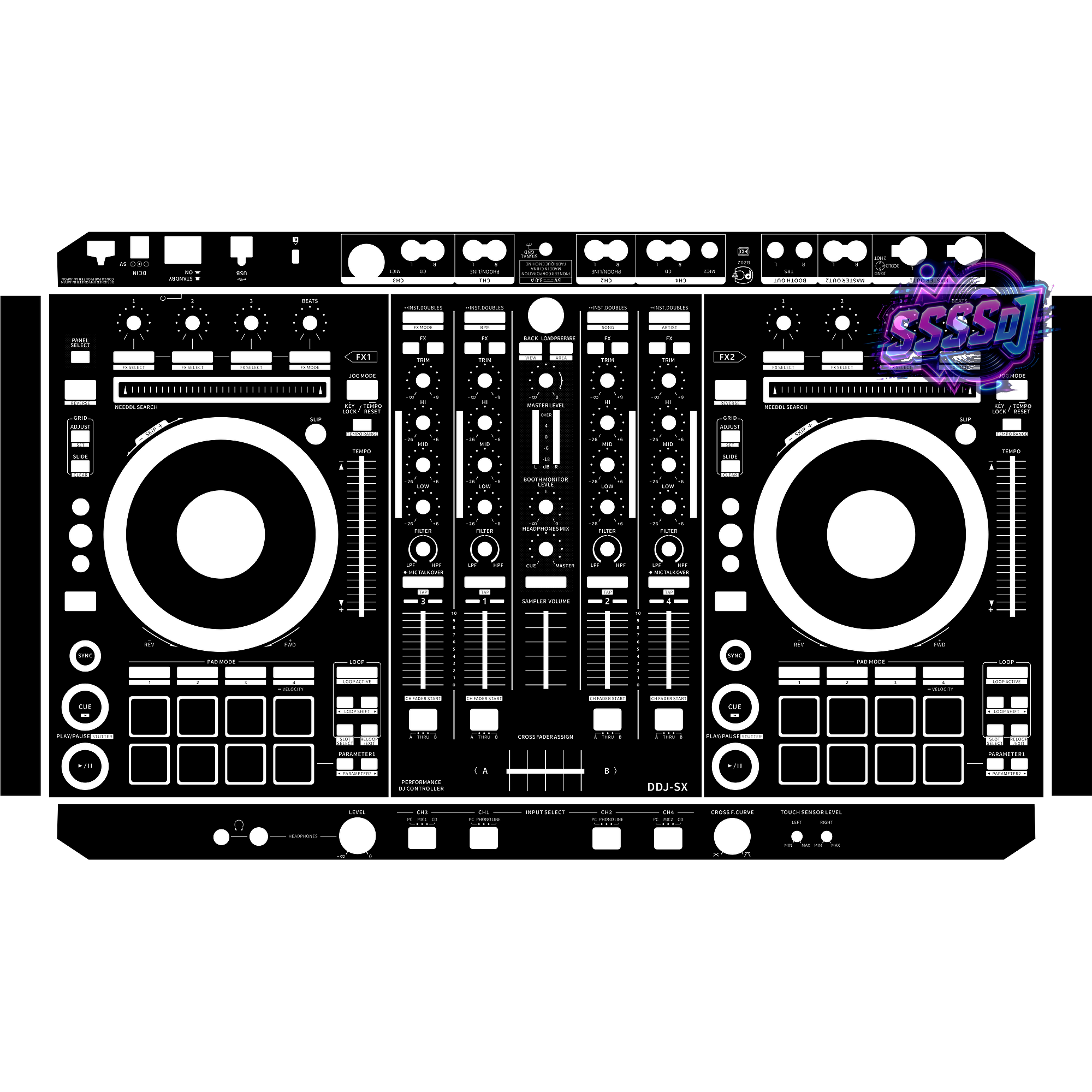 DDJ-SX DJ Controller Skin - Black Solid Color Design