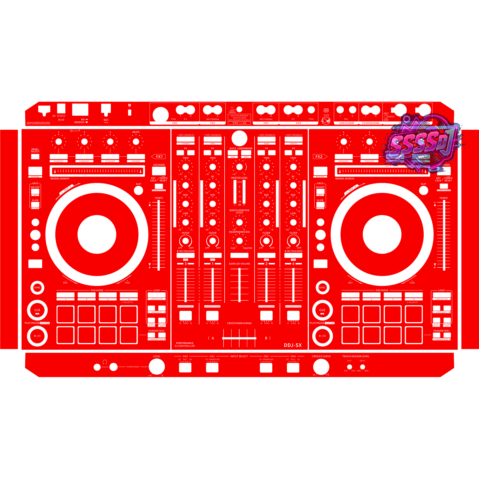 DDJ-SX DJ Controller Skin - Red Solid Color Design