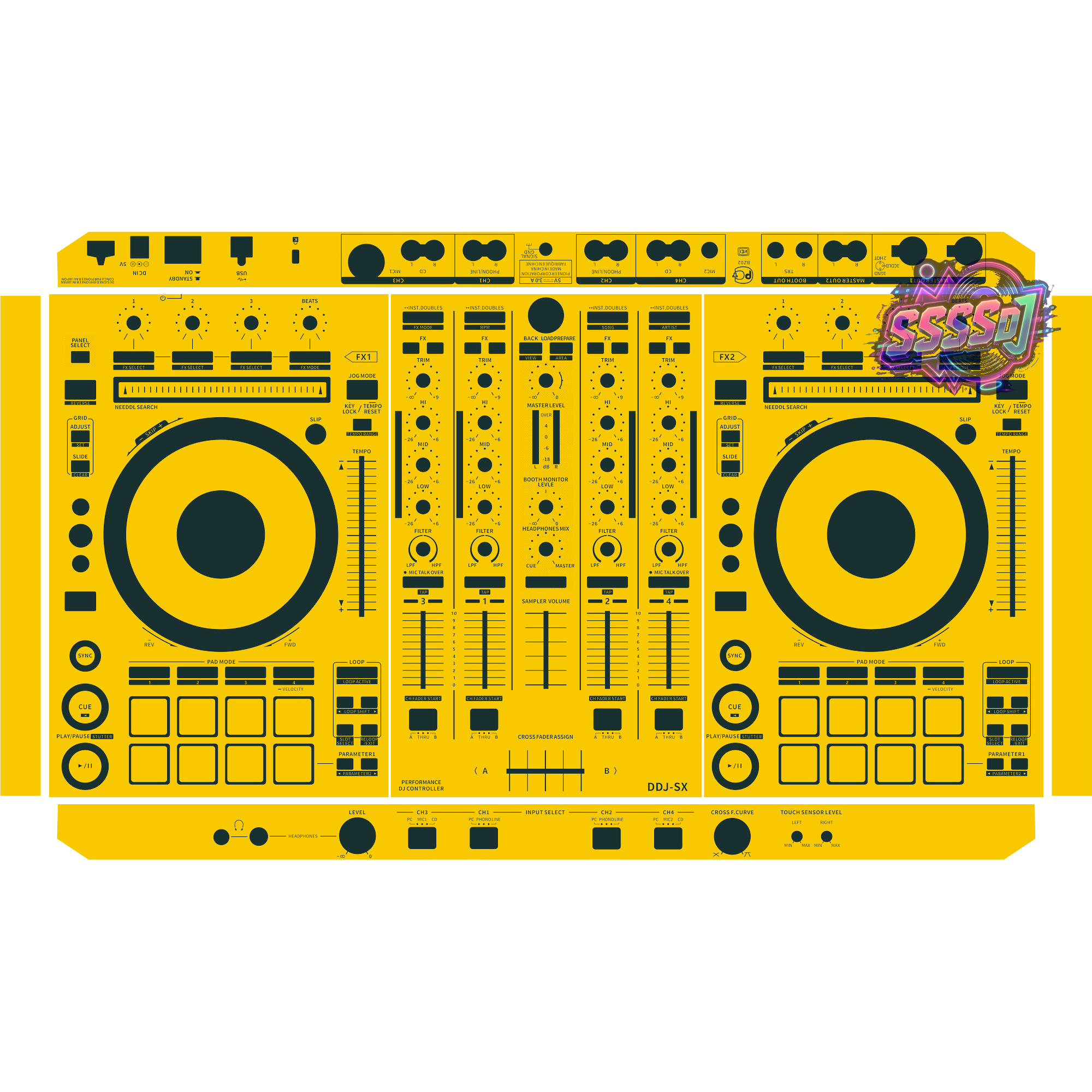 DDJ-SX DJ Controller Skin - Yellow Solid Color Design
