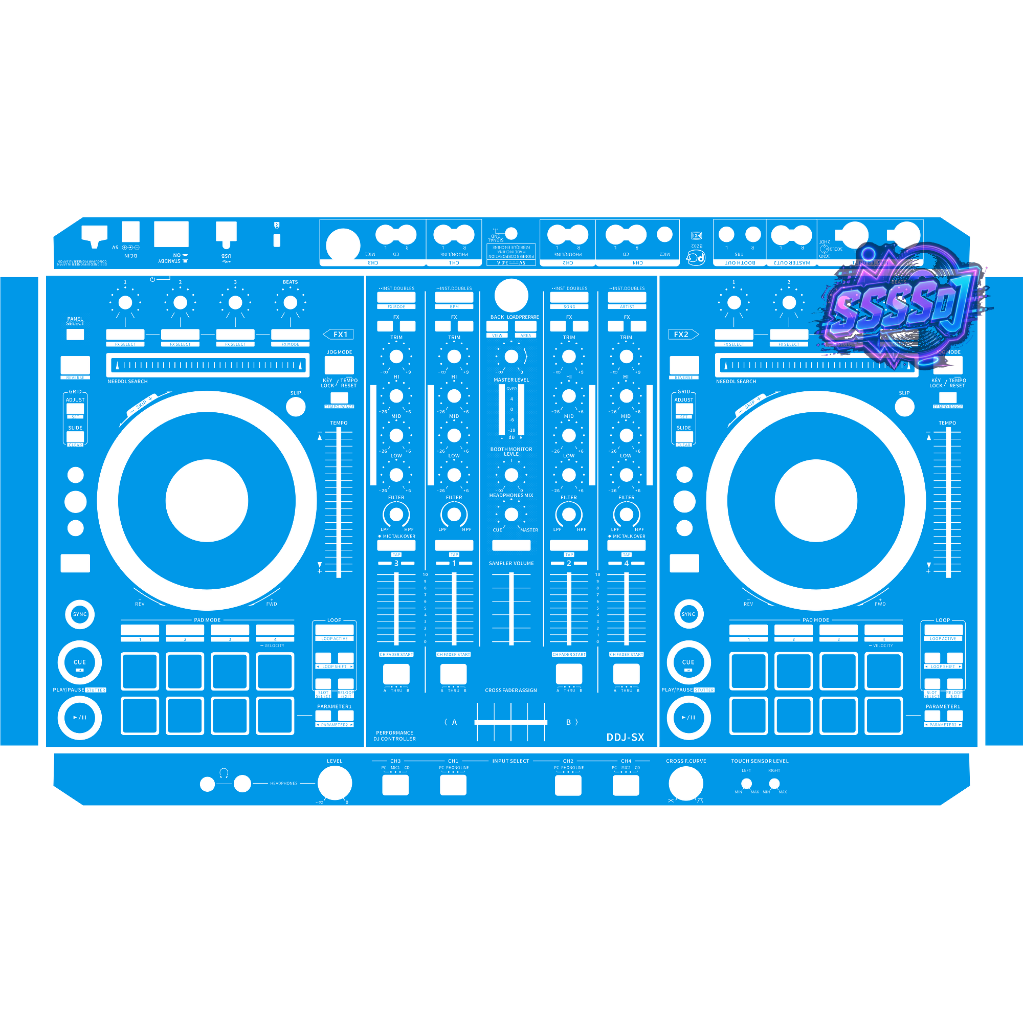 DDJ-SX DJ Controller Skin - Blue Solid Color Design