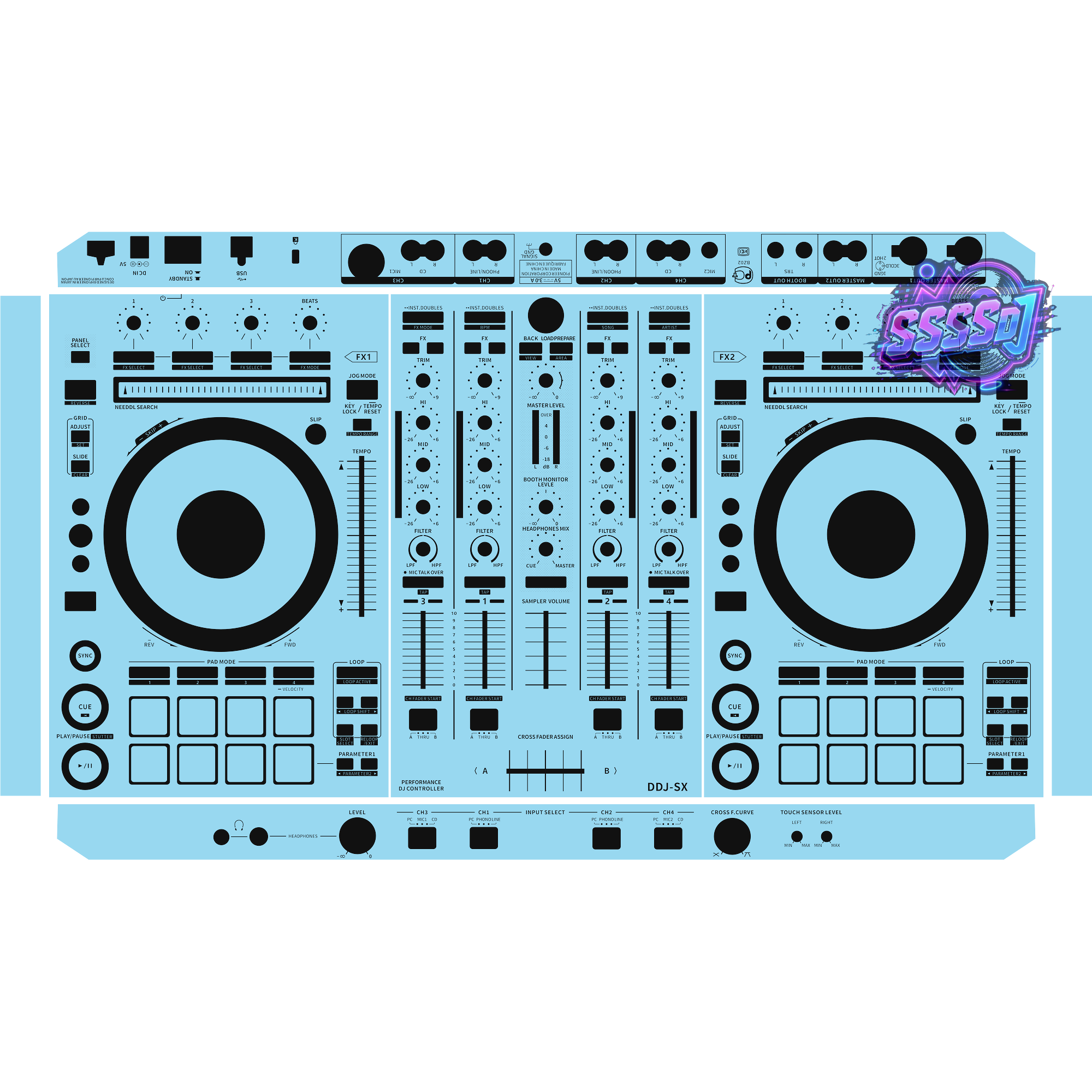DDJ-SX DJ Controller Skin - Sky Blue Solid Color Design