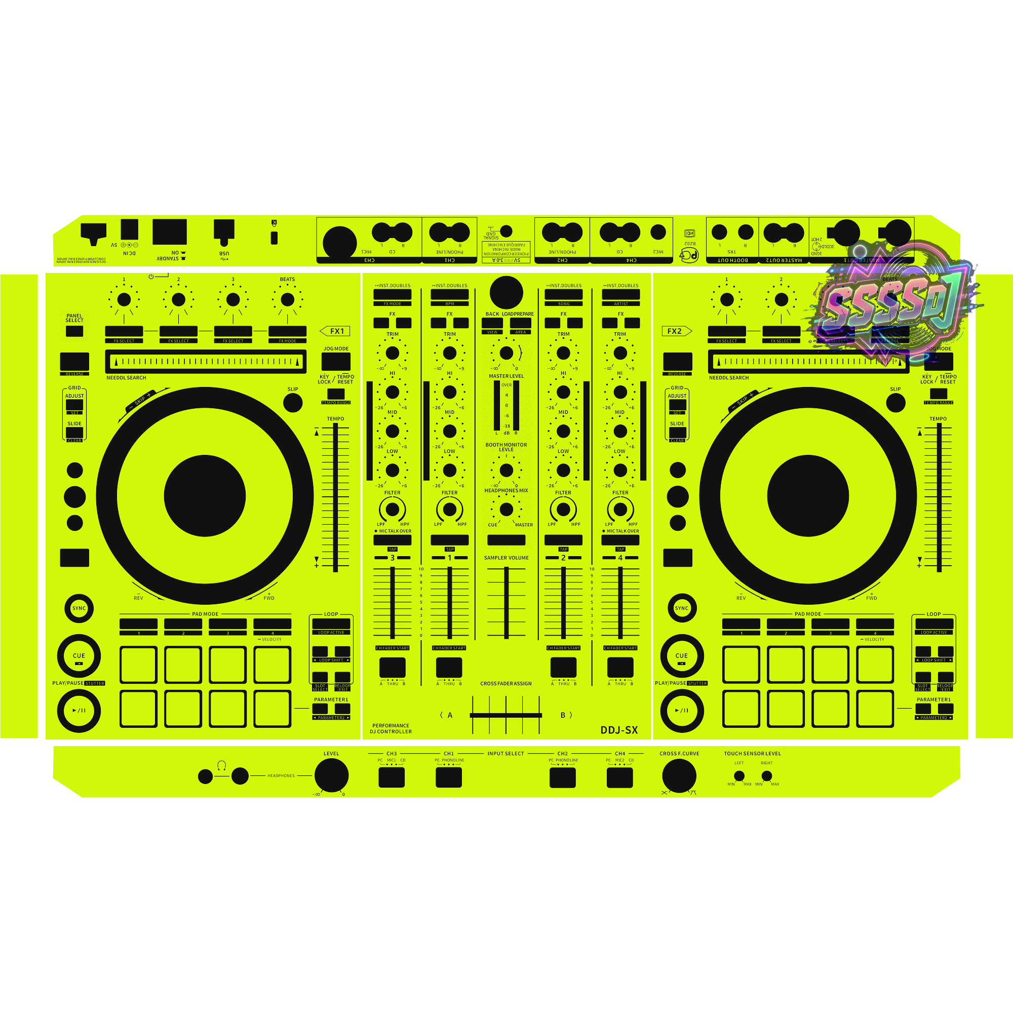 DDJ-SX DJ Controller Skin - Neon Green Solid Color Design