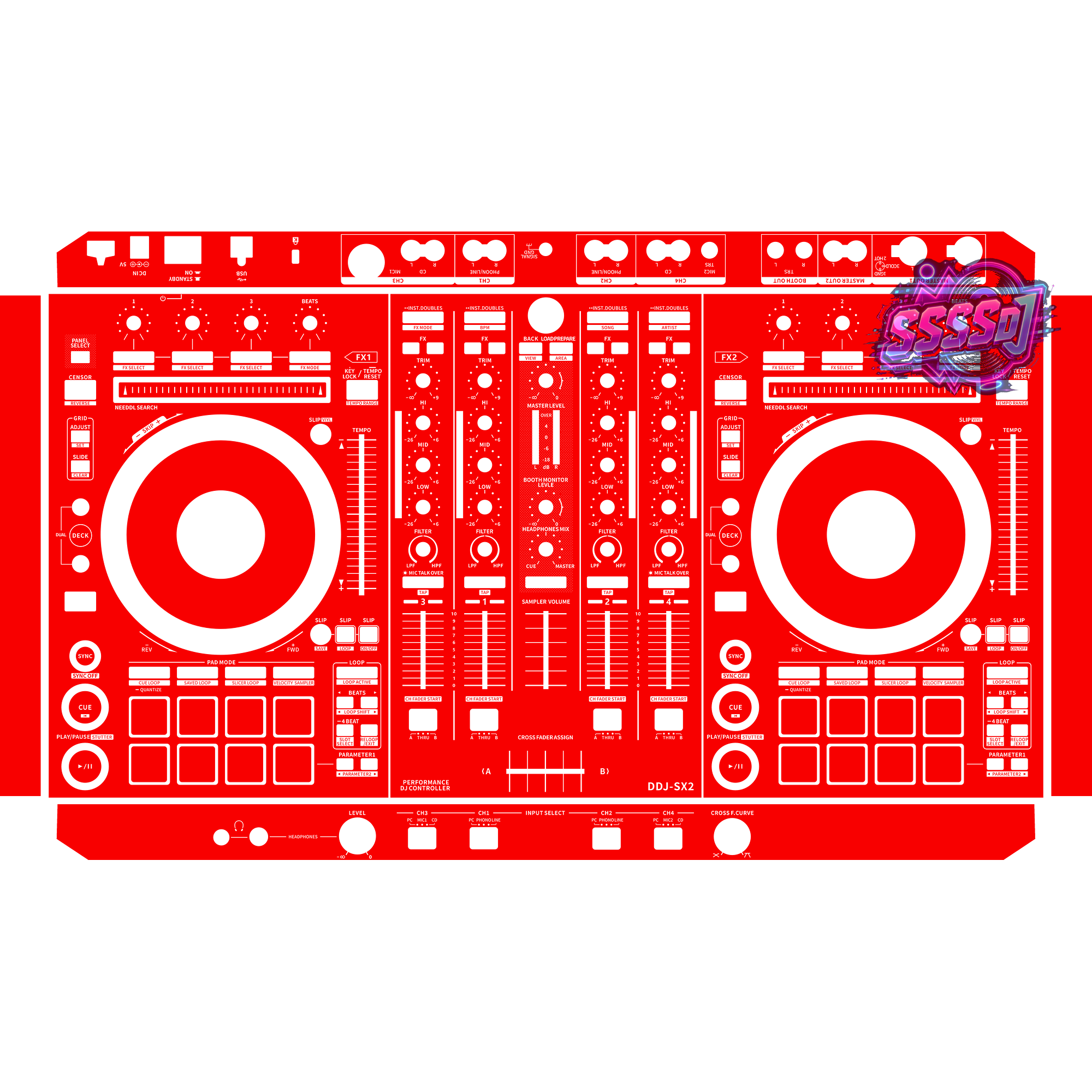 DDJ-SX2 DJ Controller Skin - Red Solid Color Design