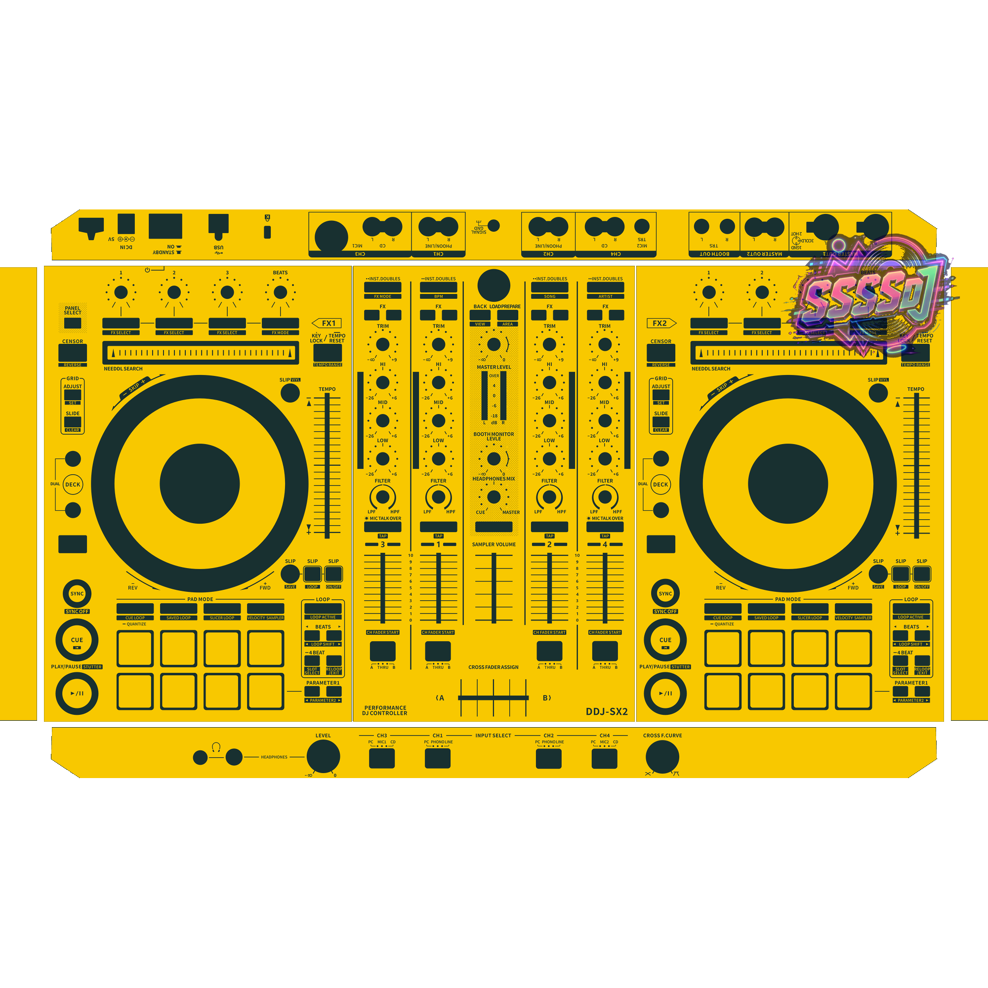 DDJ-SX2 DJ Controller Skin - Yellow Solid Color Design