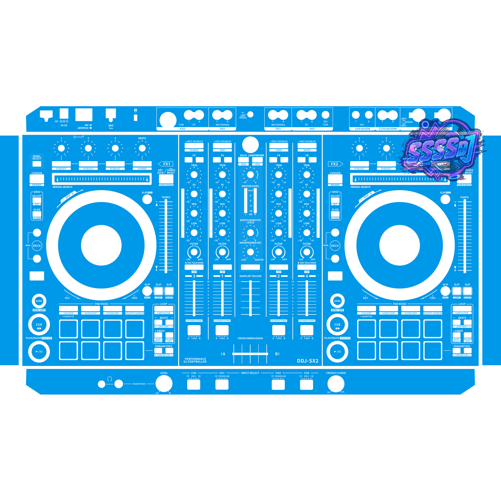 DDJ-SX2 DJ Controller Skin - Blue Solid Color Design