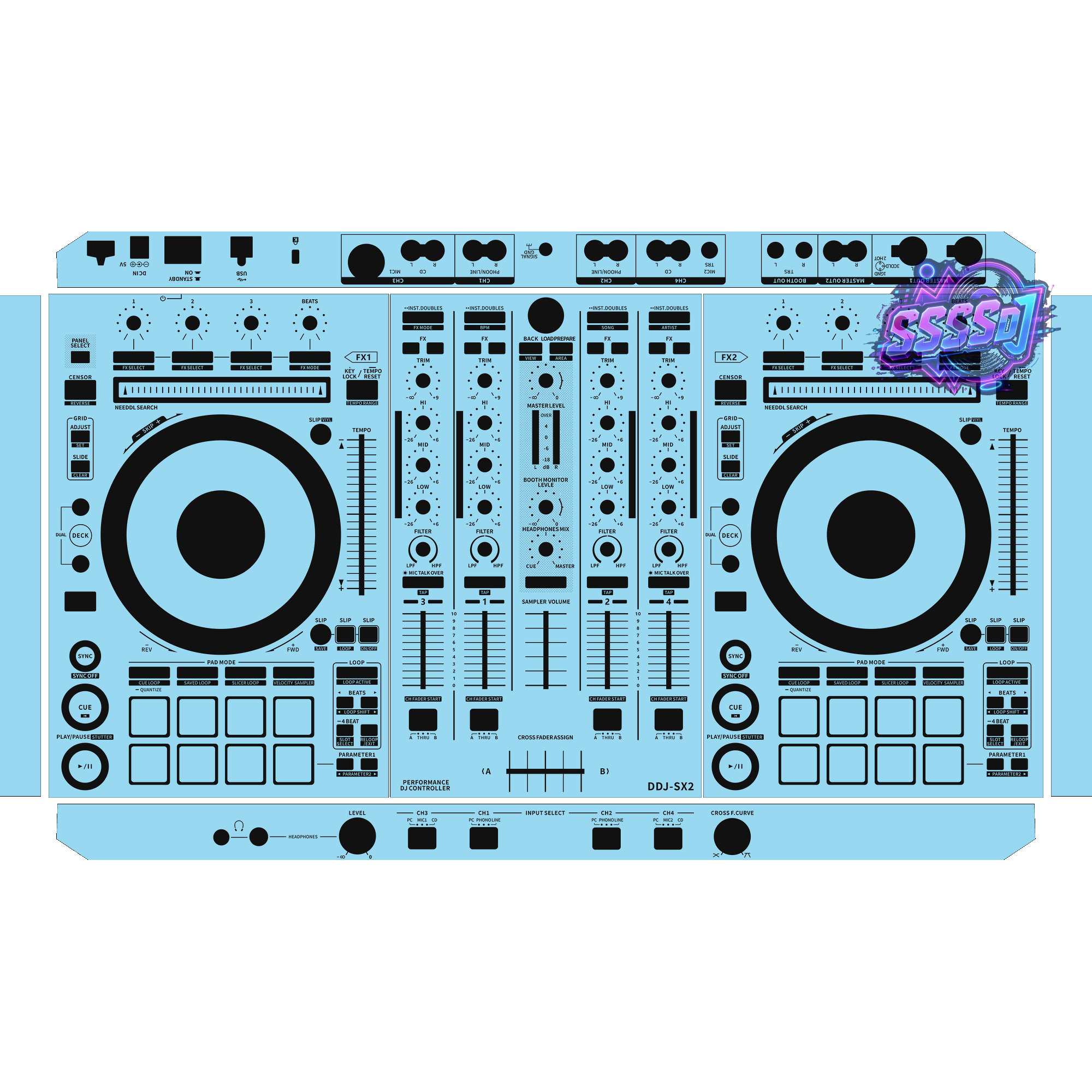 DDJ-SX2 DJ Controller Skin - Sky Blue Solid Color Design