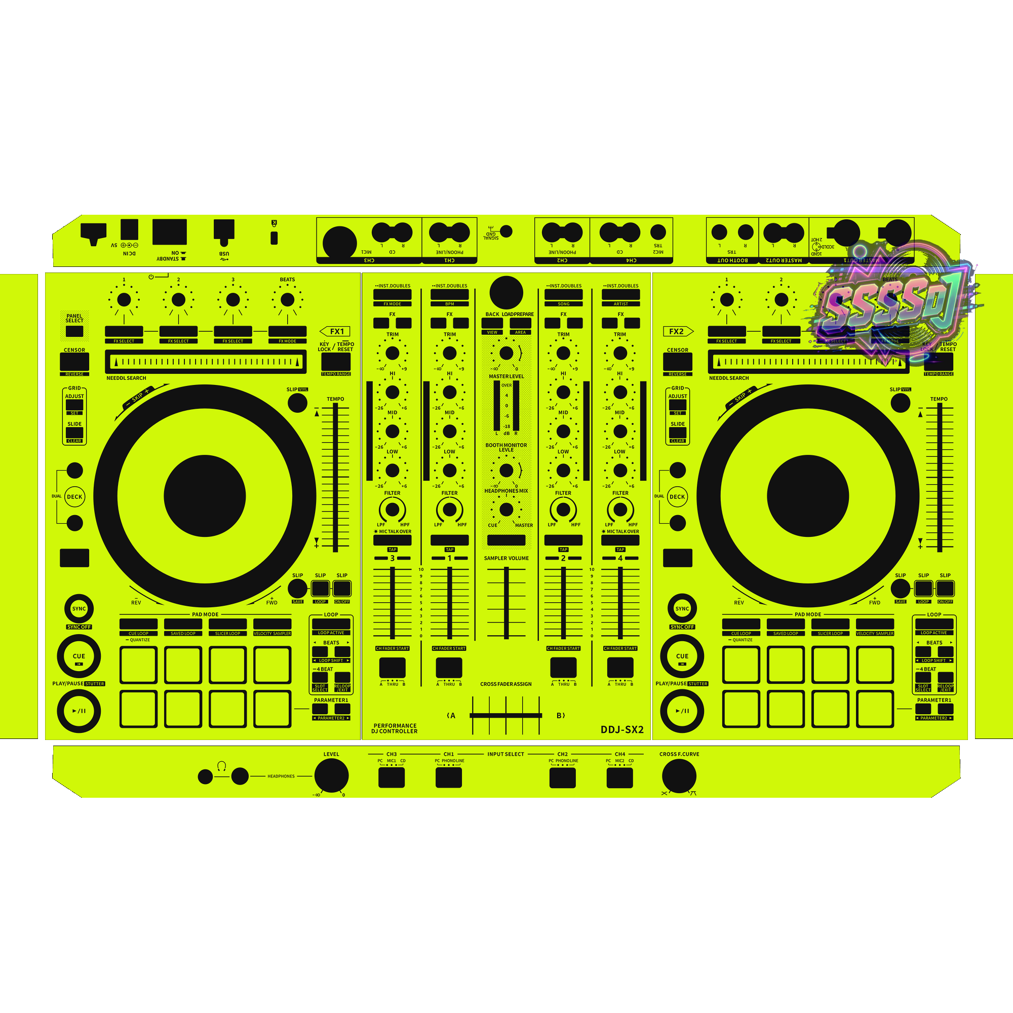 DDJ-SX2 DJ Controller Skin - Neon Green Solid Color Design