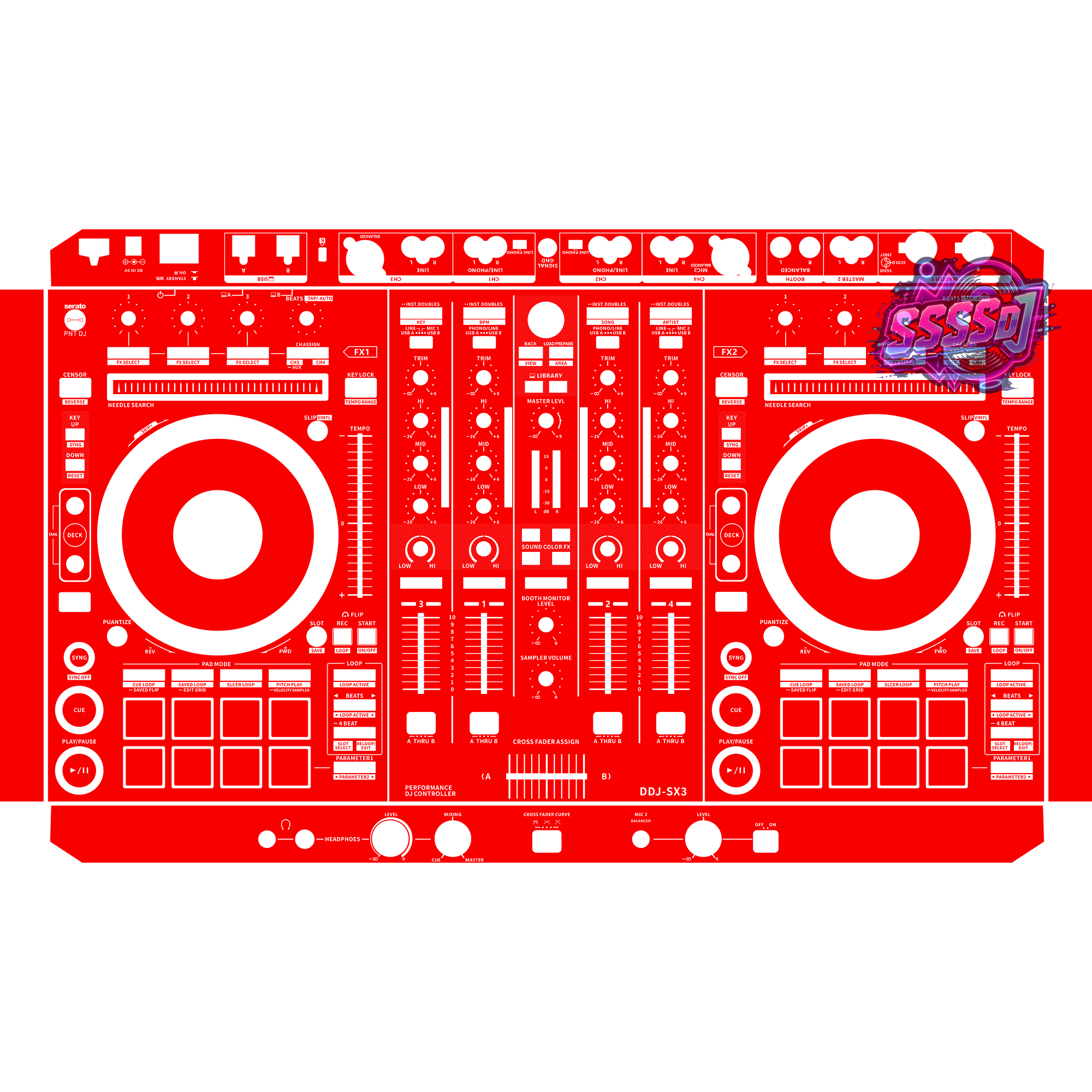 DDJ-SX3 DJ Controller Skin - Red Solid Color Design