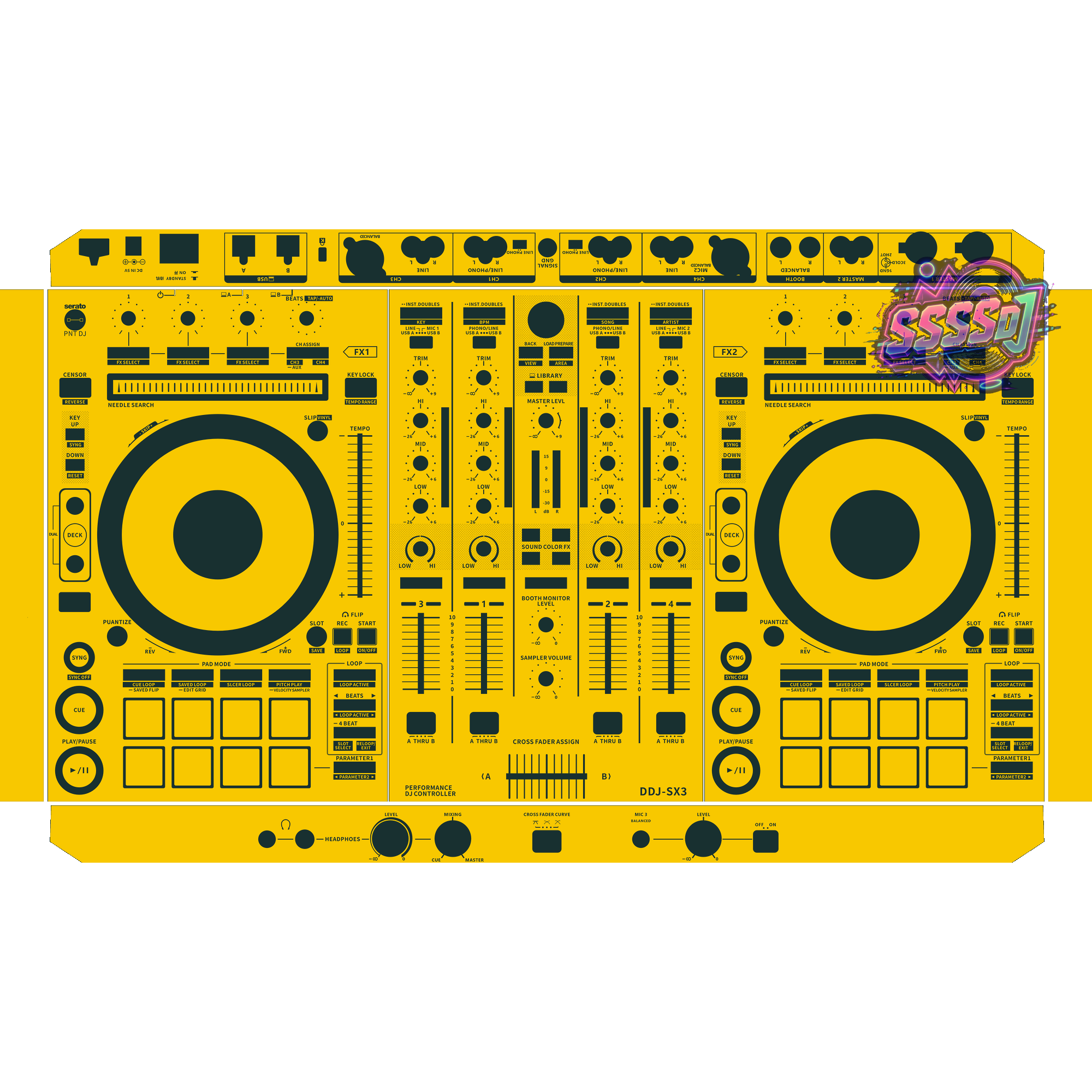 DDJ-SX3 DJ Controller Skin - Yellow Solid Color Design