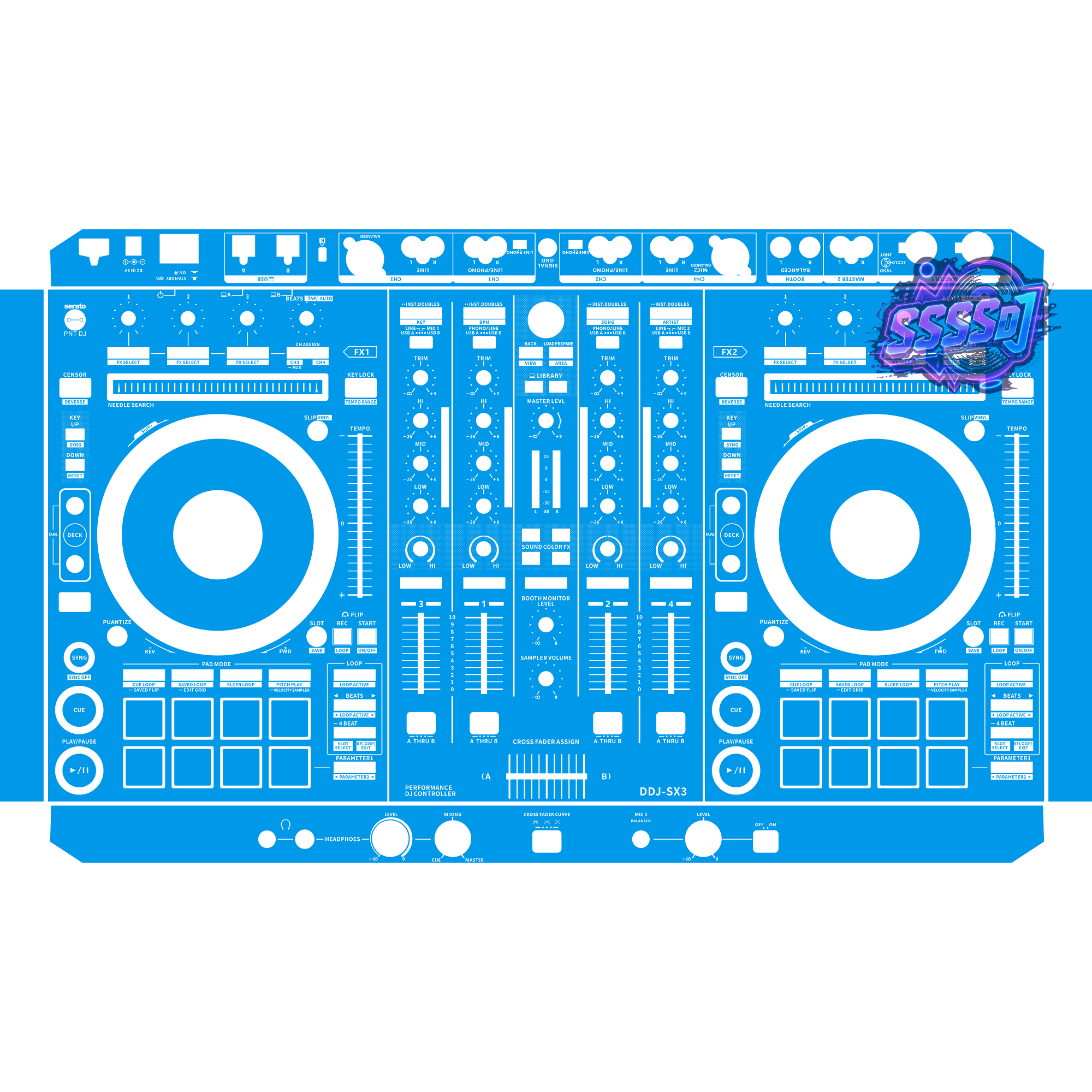 DDJ-SX3 DJ Controller Skin - Blue Solid Color Design