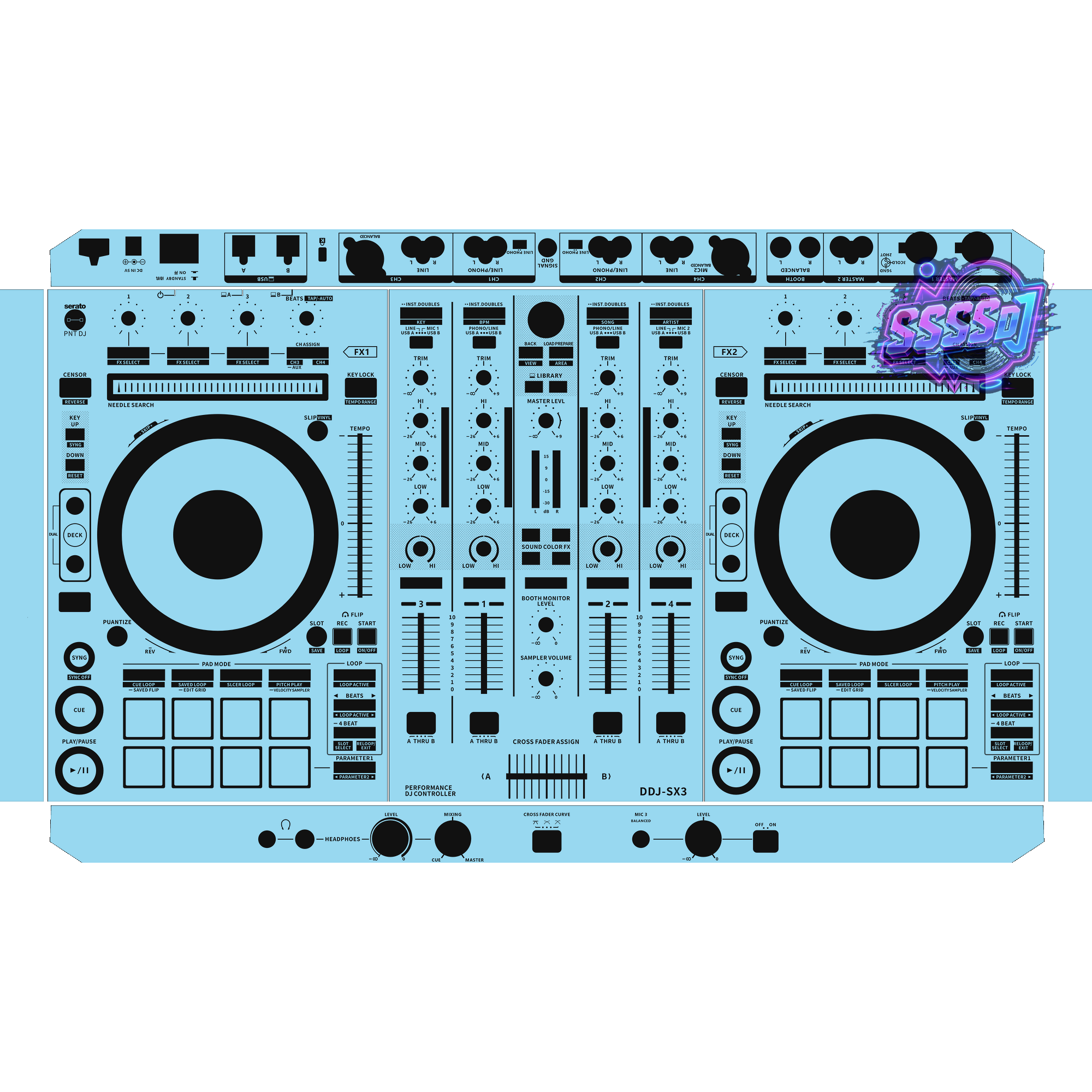 DDJ-SX3 DJ Controller Skin - Sky Blue Solid Color Design