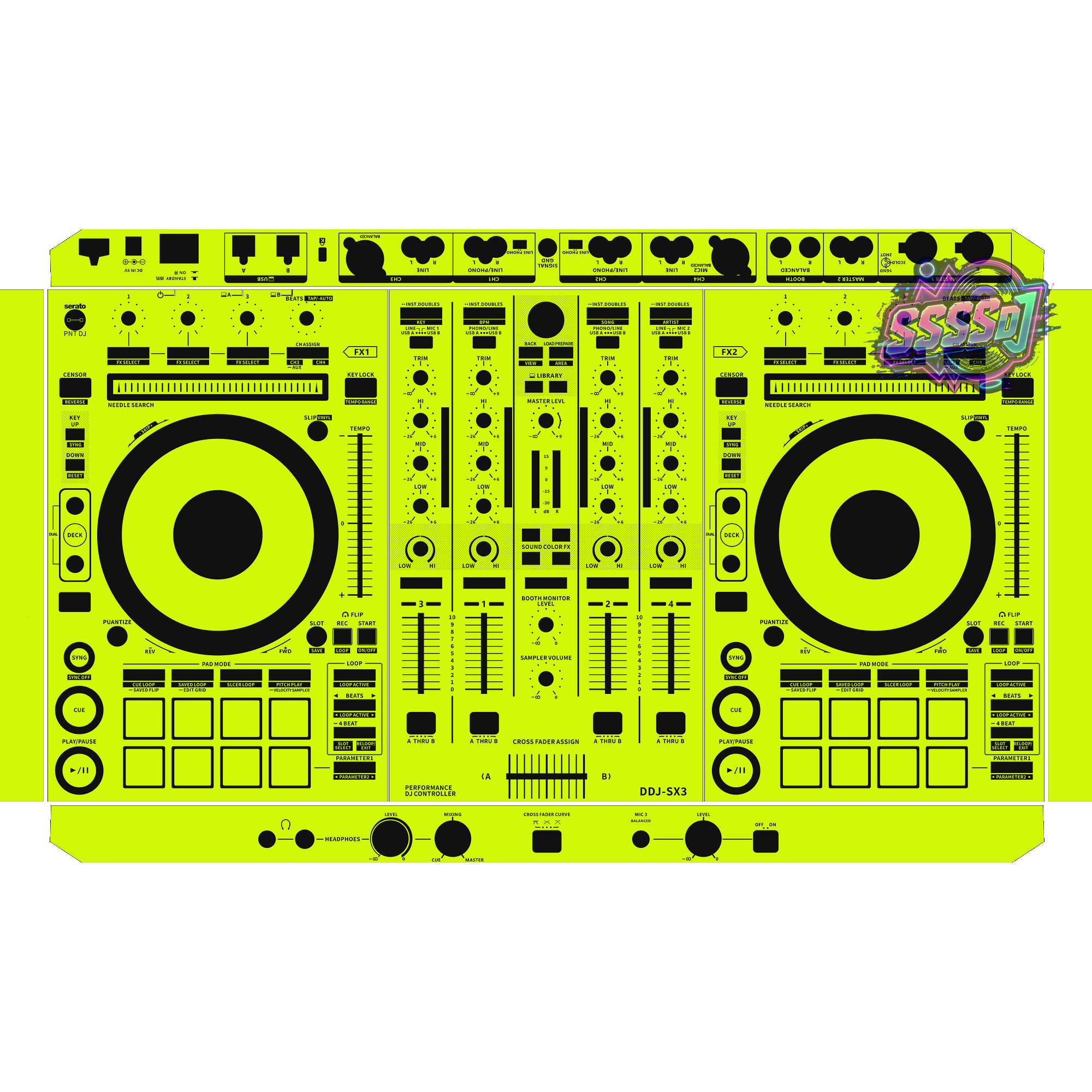 DDJ-SX3 DJ Controller Skin - Neon Green Solid Color Design